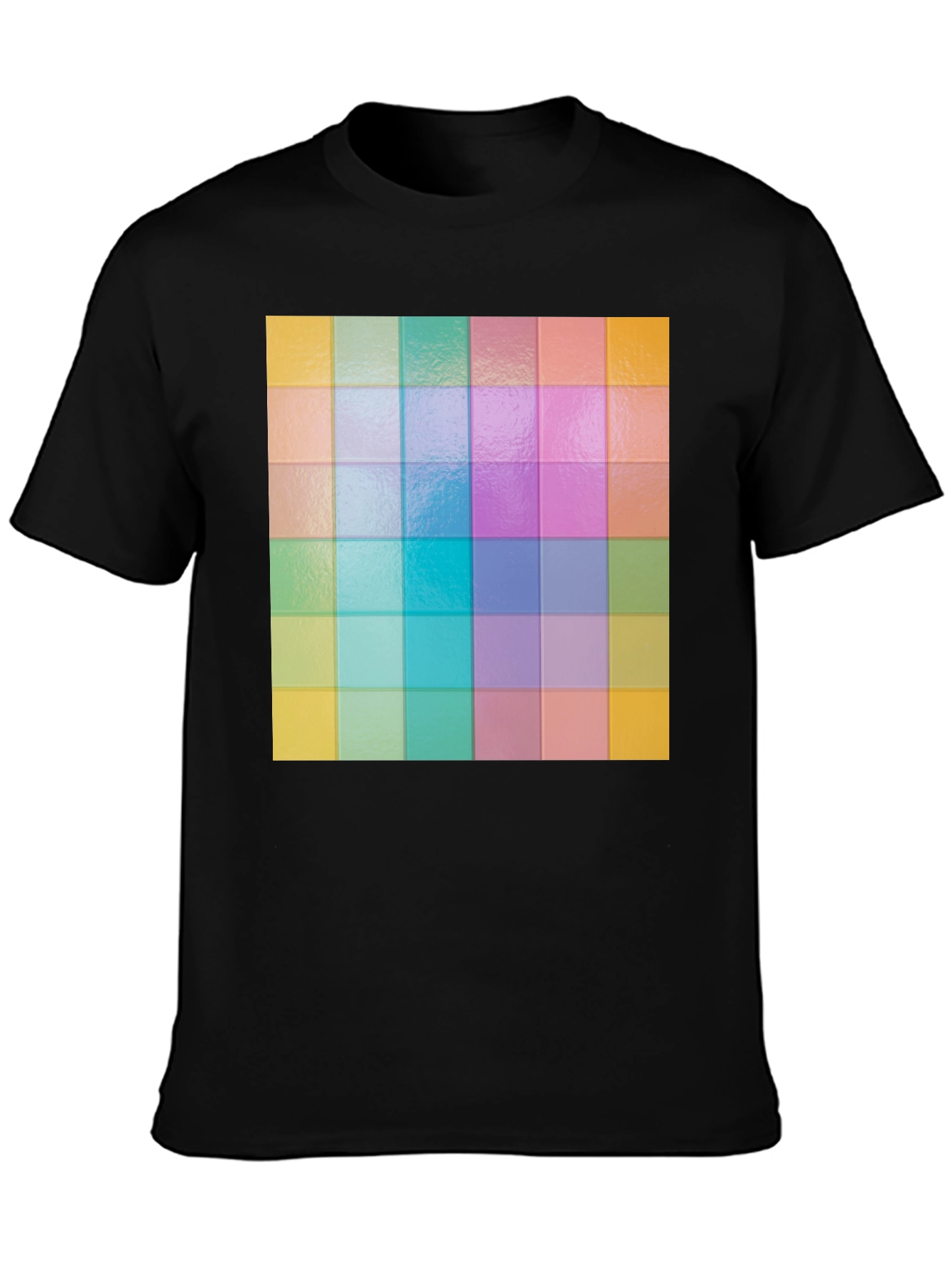 Black Colorful Grid Pattern Graphic Tee - Stylish Casual Wear view 3