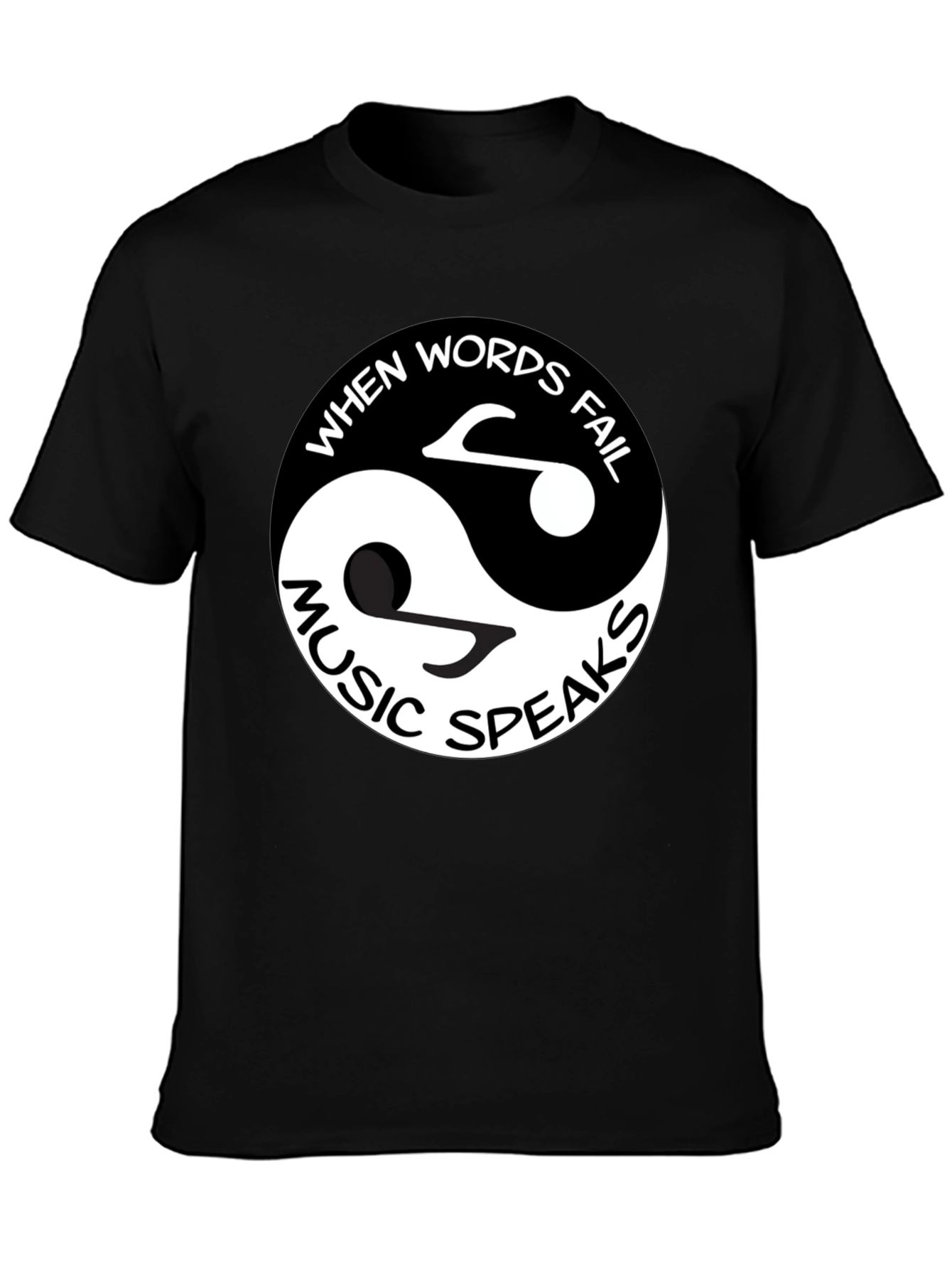 Black Yin Yang Music Speaks Graphic Tee - Black Cotton view 3