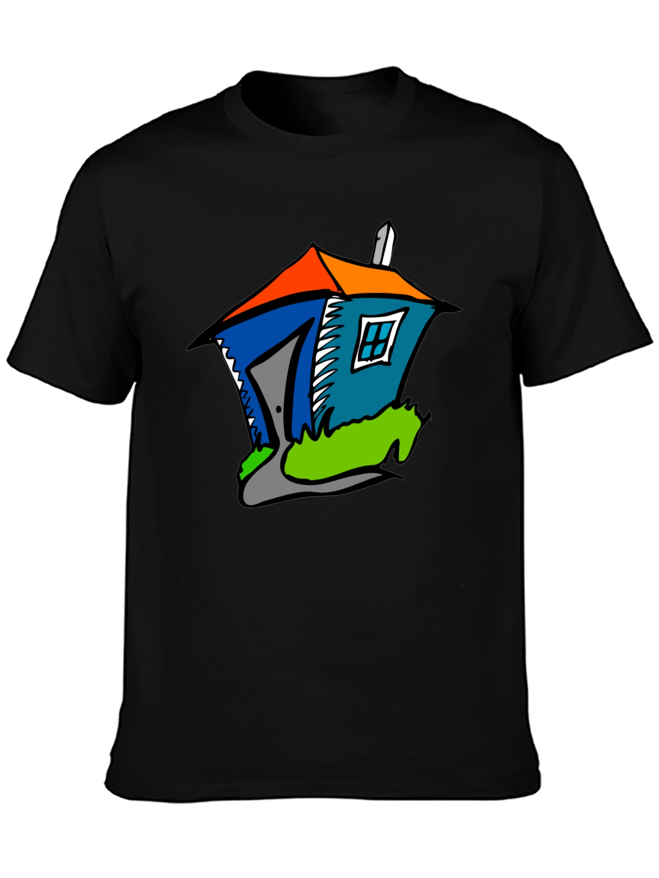 Black Cartoon House Graphic T-Shirt - Quirky Fun Style view 3