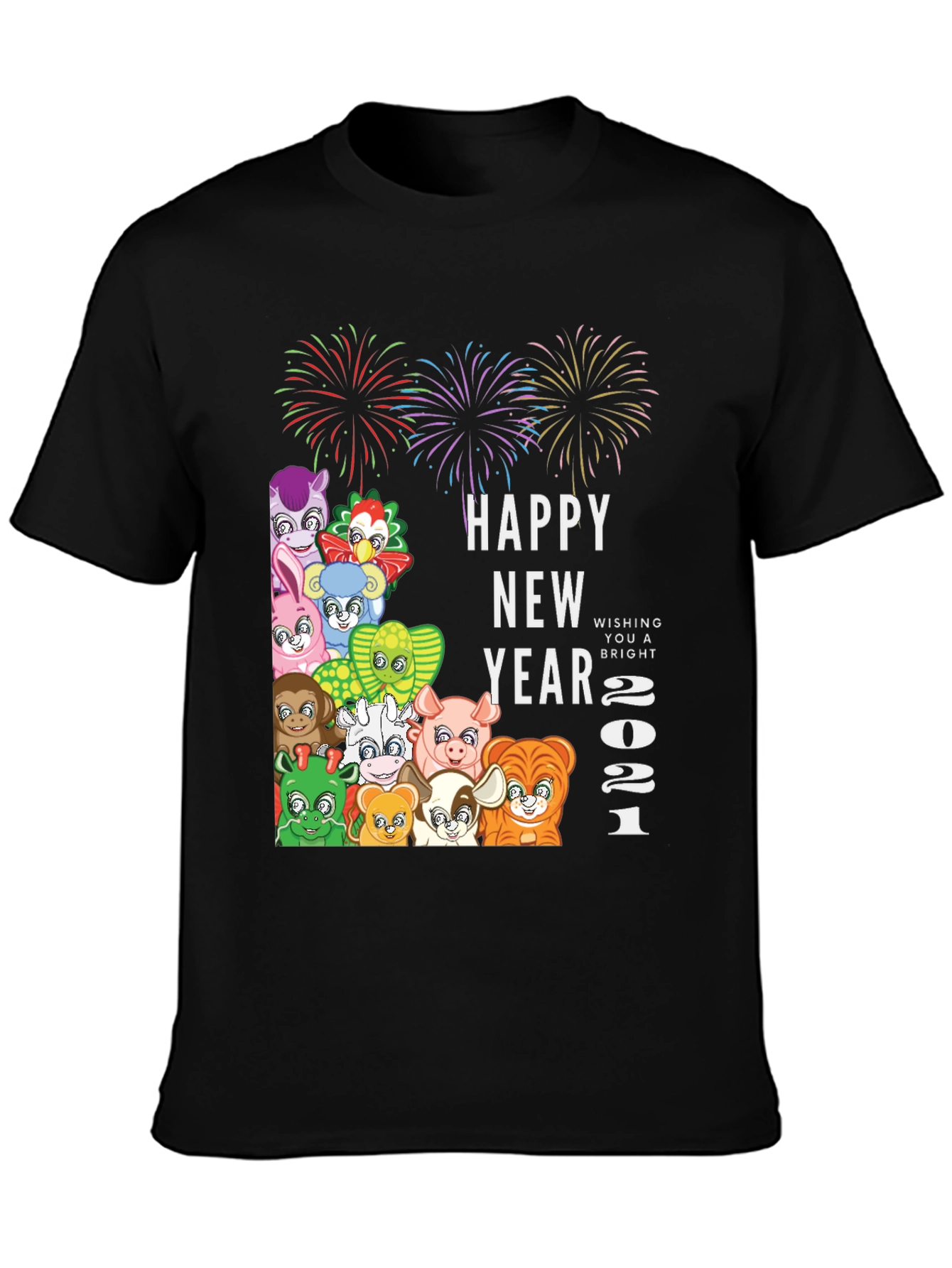 Black Happy New Year 2021 Animals T-Shirt view 3