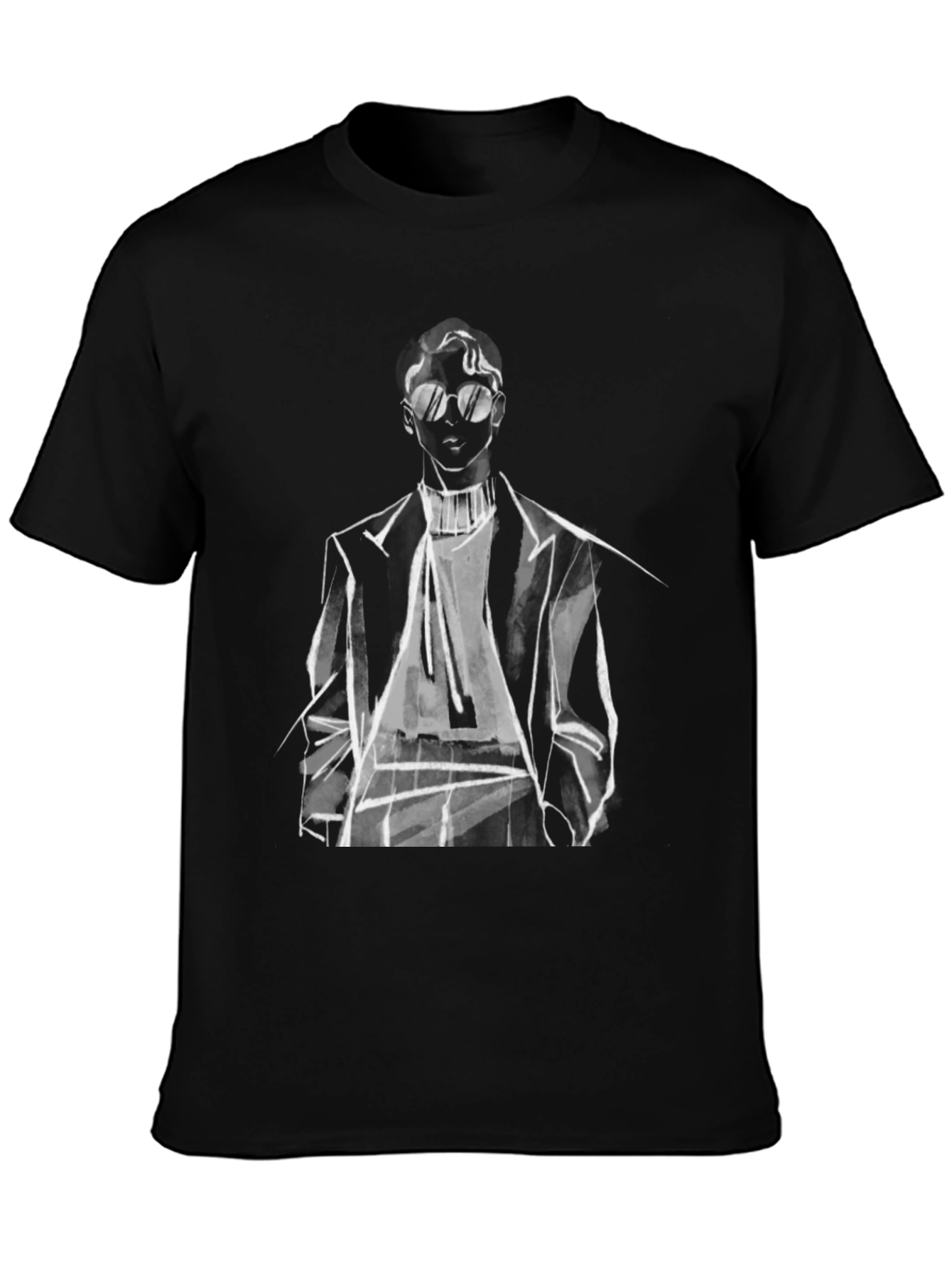 Black Stylish Man Sketch Tee - Black Graphic T-Shirt view 3