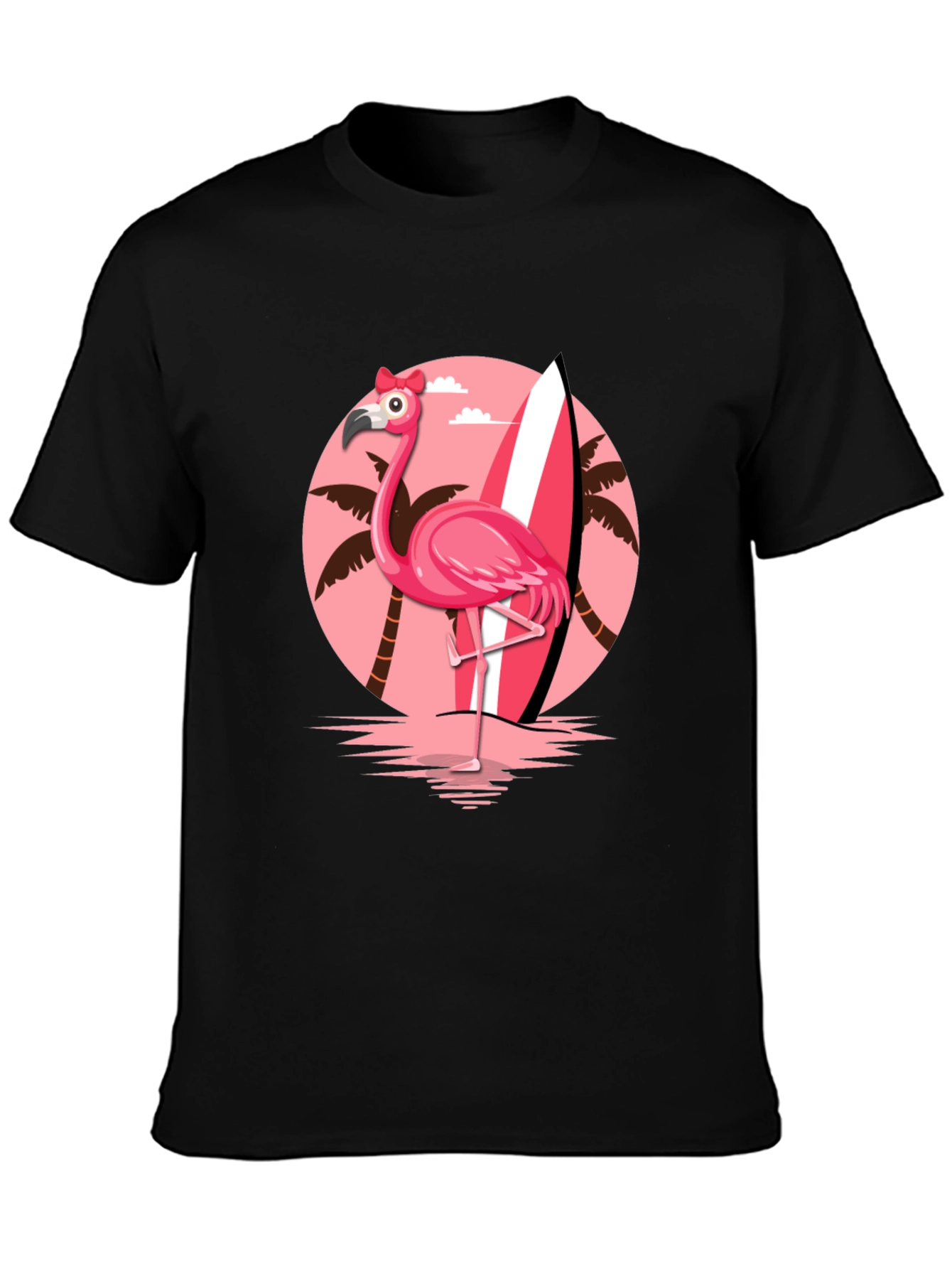 Black Flamingo Surf T-Shirt - Tropical Summer Tee view 3