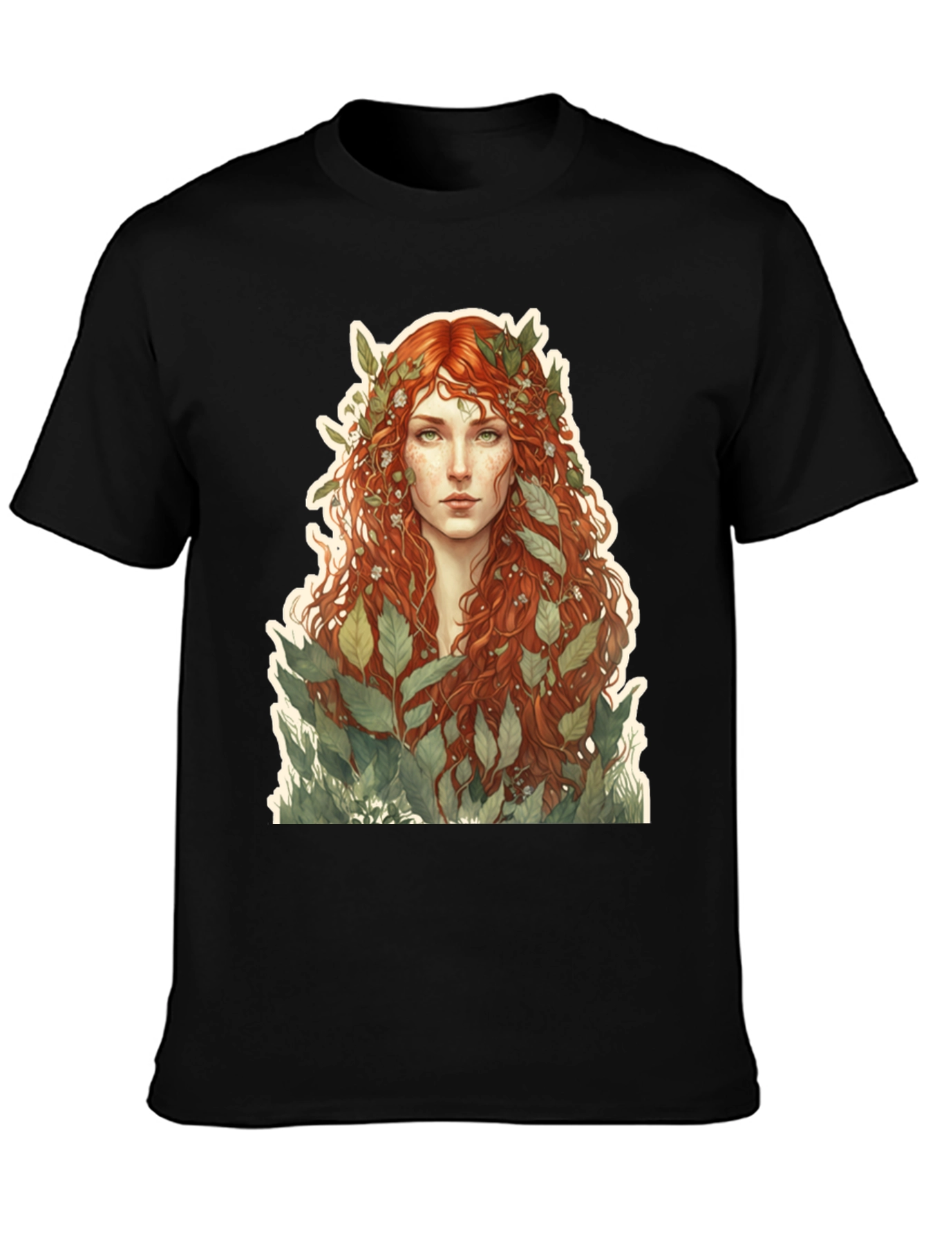 Black Nature Goddess Graphic Tee - Black Cotton T-Shirt view 3