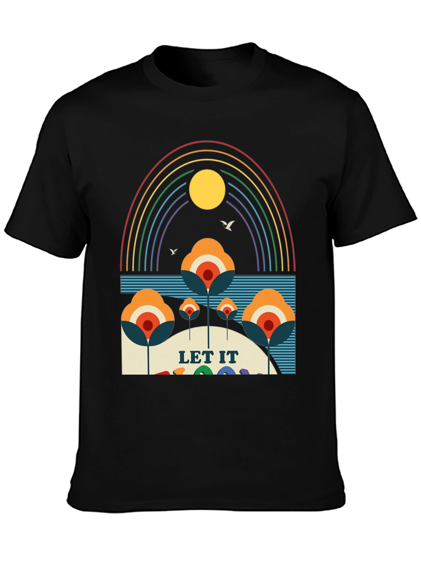 Black Retro "Let It Be" Rainbow Graphic Tee view 3