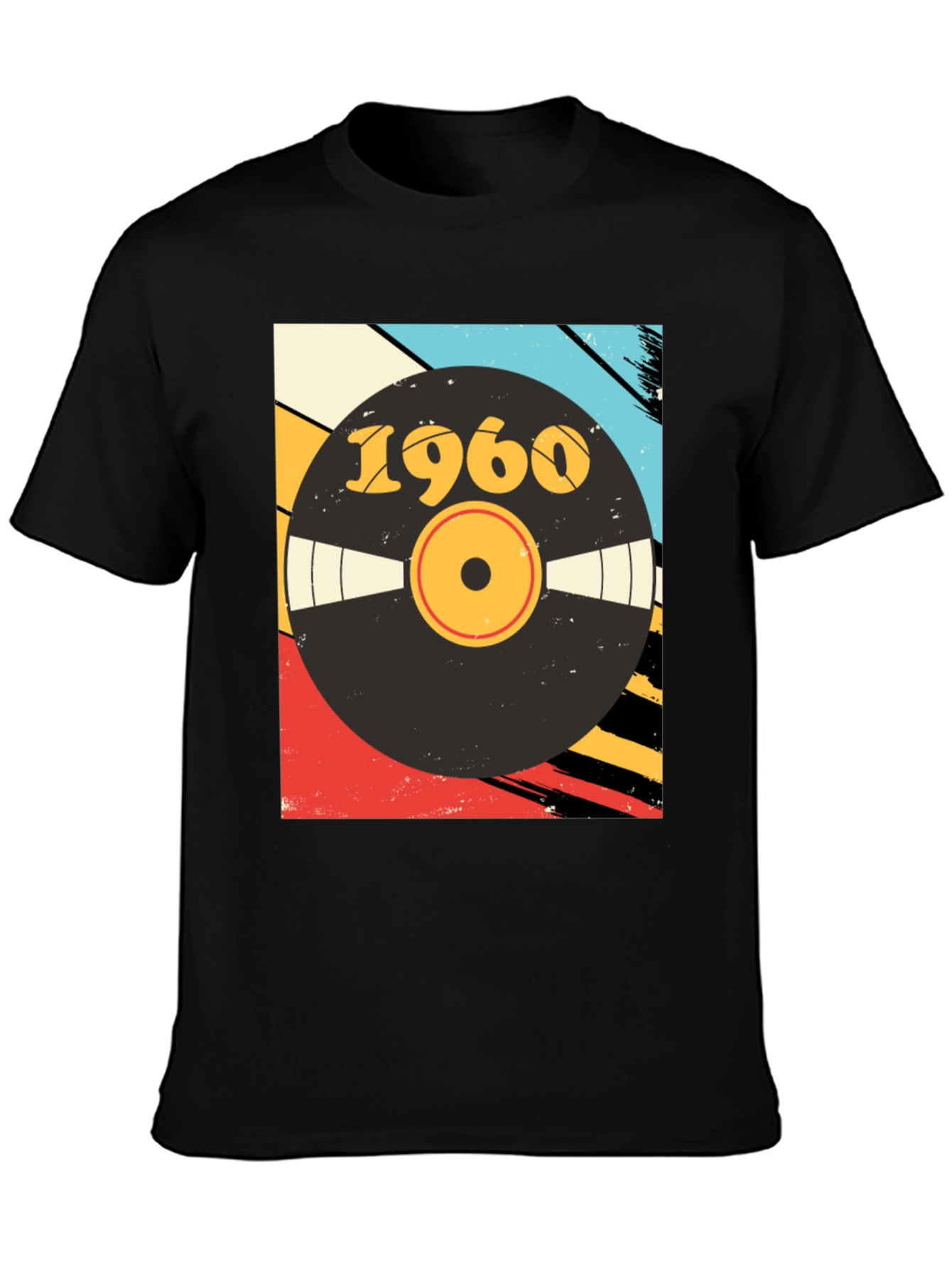 Black Retro 1960 Vinyl Record Graphic T-Shirt view 3