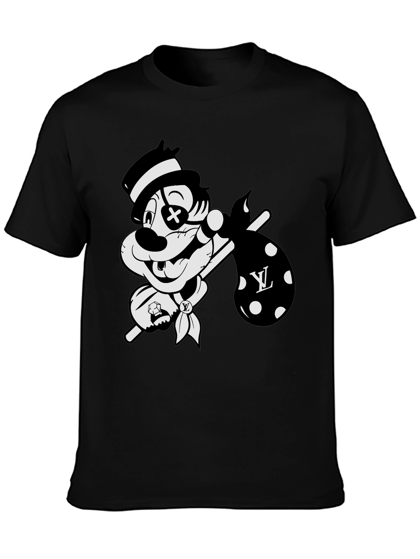 Black Cartoon Hobo Graphic Black T-Shirt view 3
