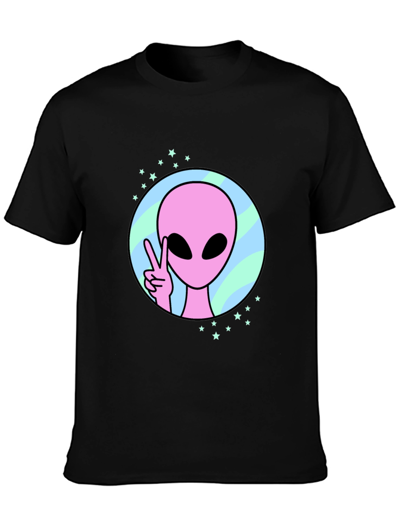 Black Peace Alien Graphic Tee - Black Cotton Shirt view 3