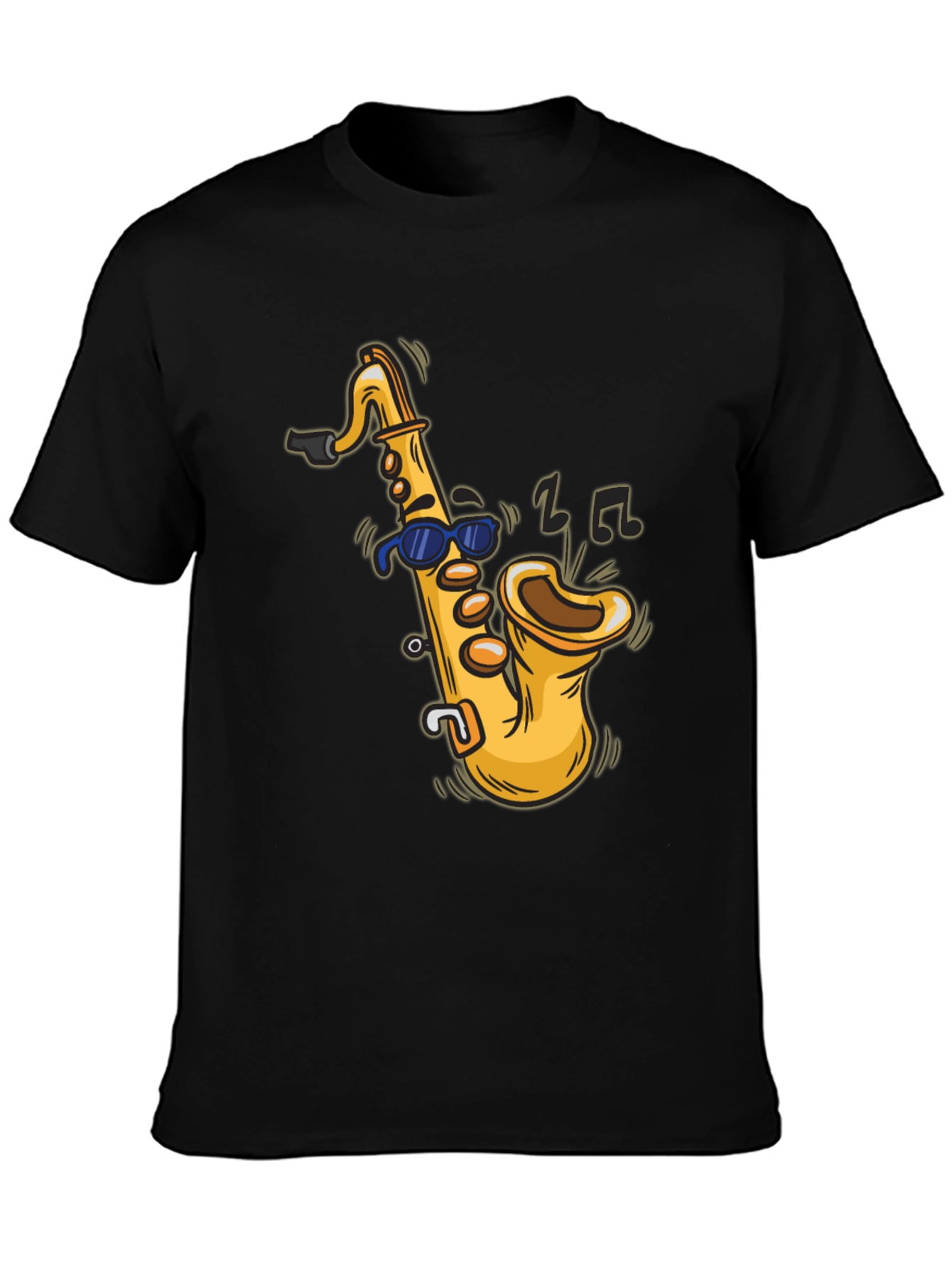 Black Cool Saxophone Cartoon Black T-Shirt view 3