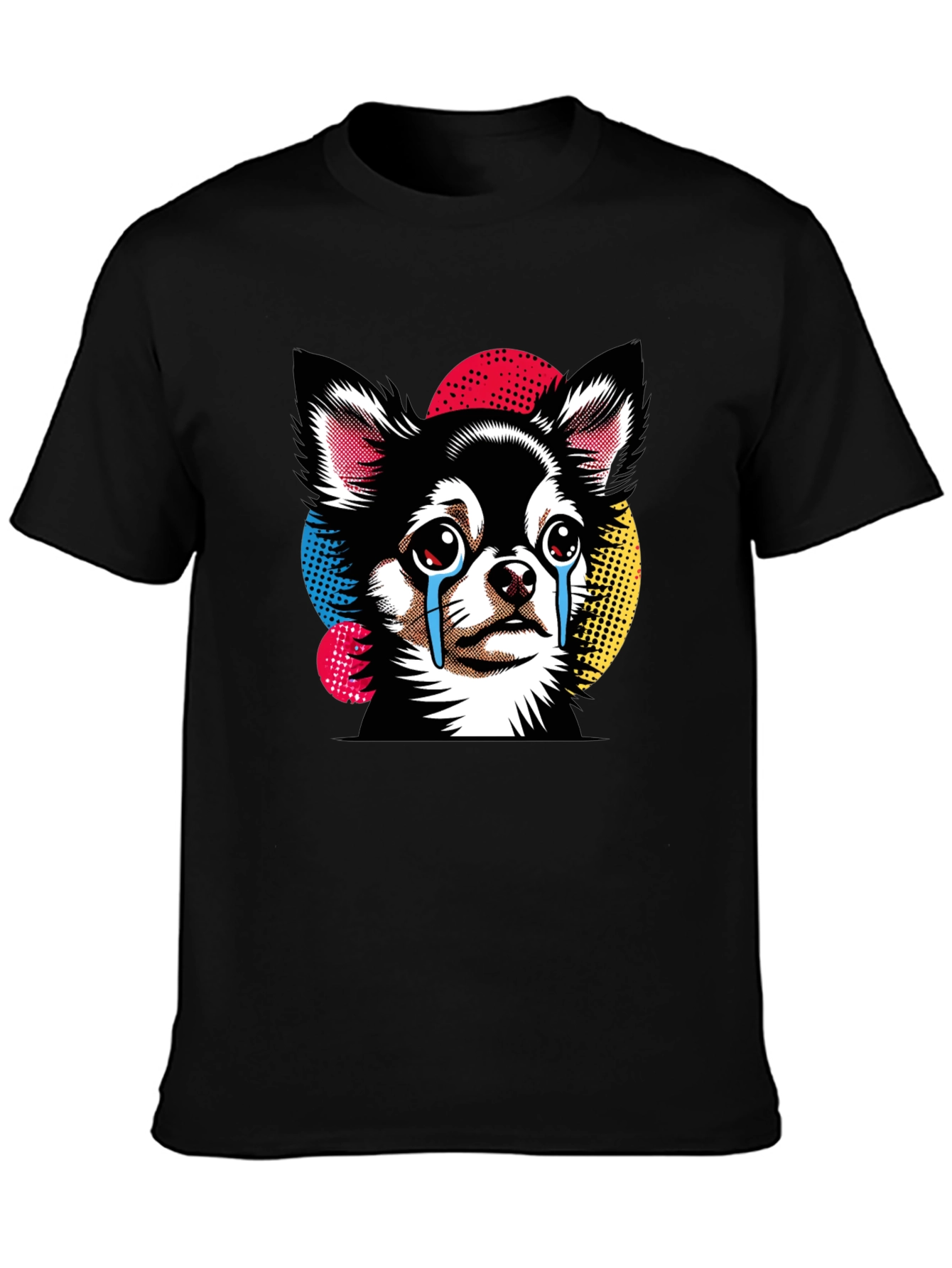 Black Crying Chihuahua Graphic Tee - Black Cotton T-Shirt view 3