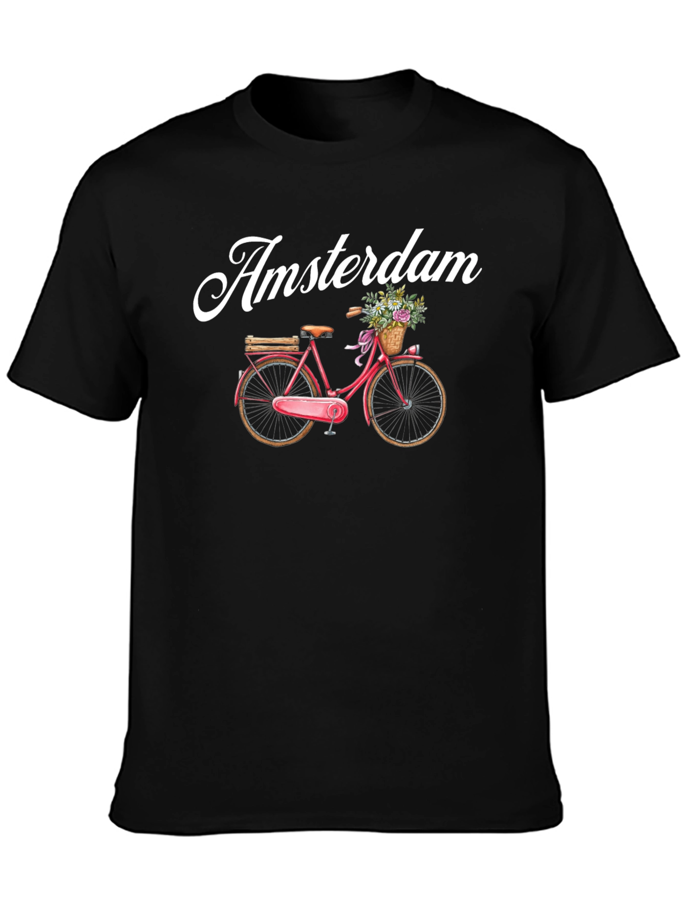 Black Amsterdam Bicycle Graphic Tee - Black Cotton T-Shirt view 3
