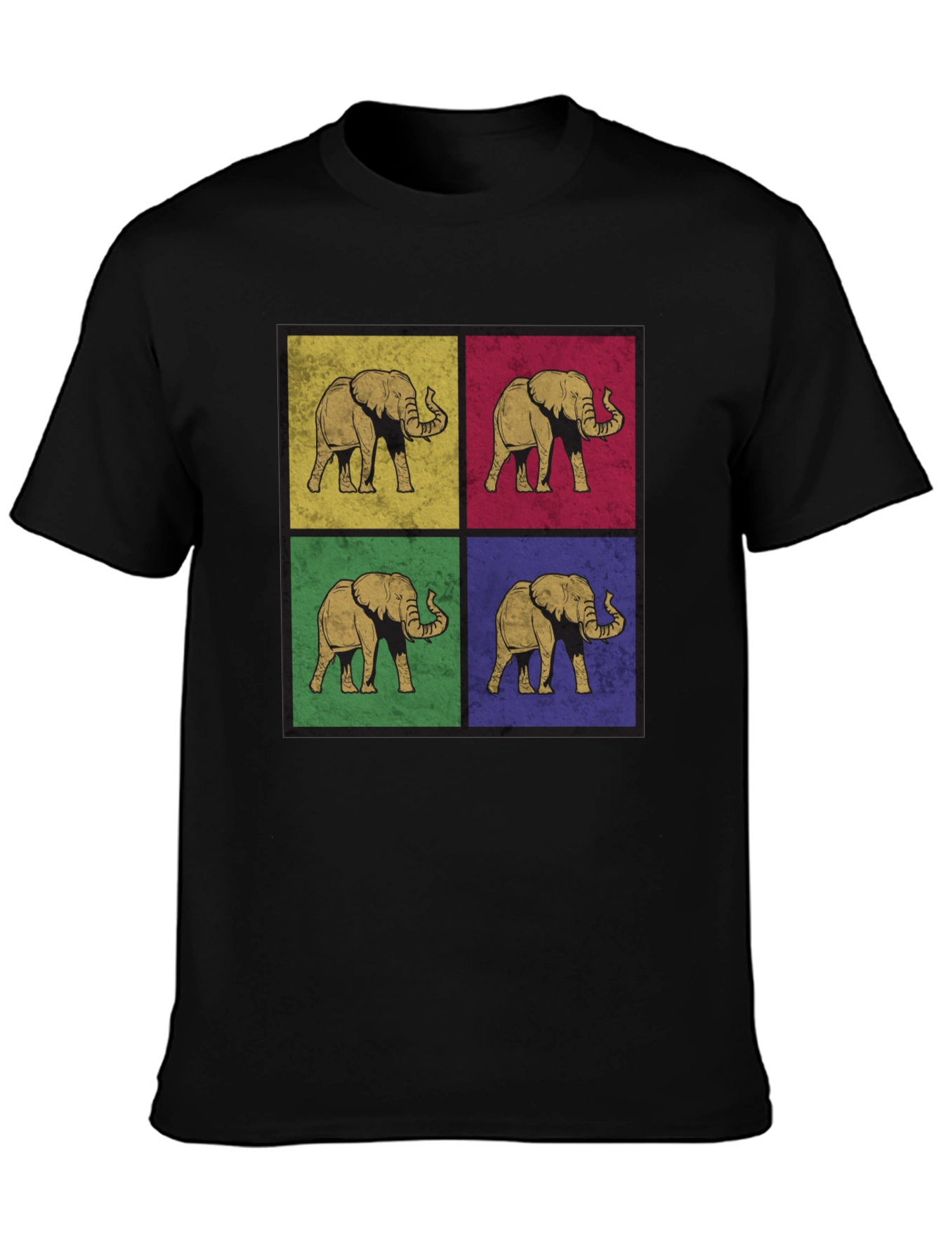 Black Retro Elephant Pop Art Print T-Shirt - Black view 3