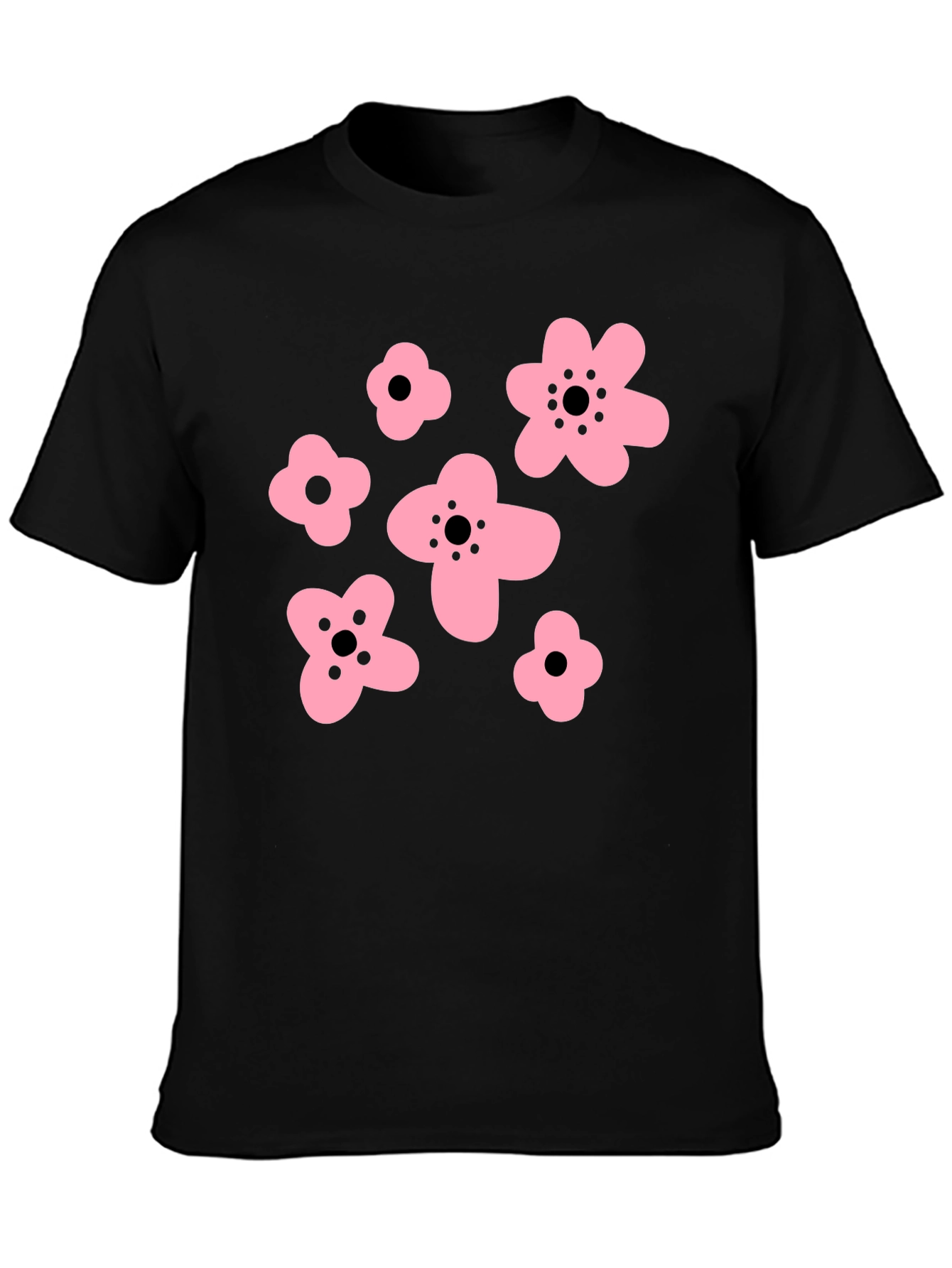 Black Pink Floral Graphic Black T-Shirt view 3