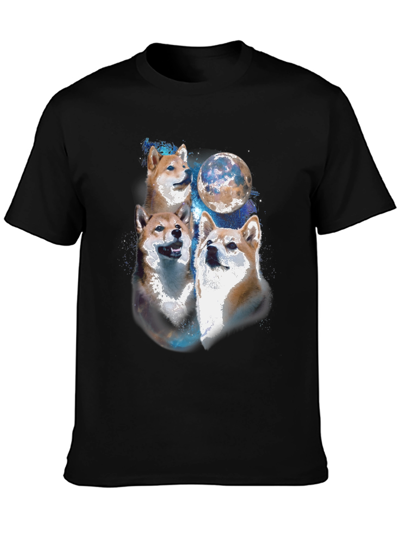Black Shiba Inu Moon Black T-Shirt view 3