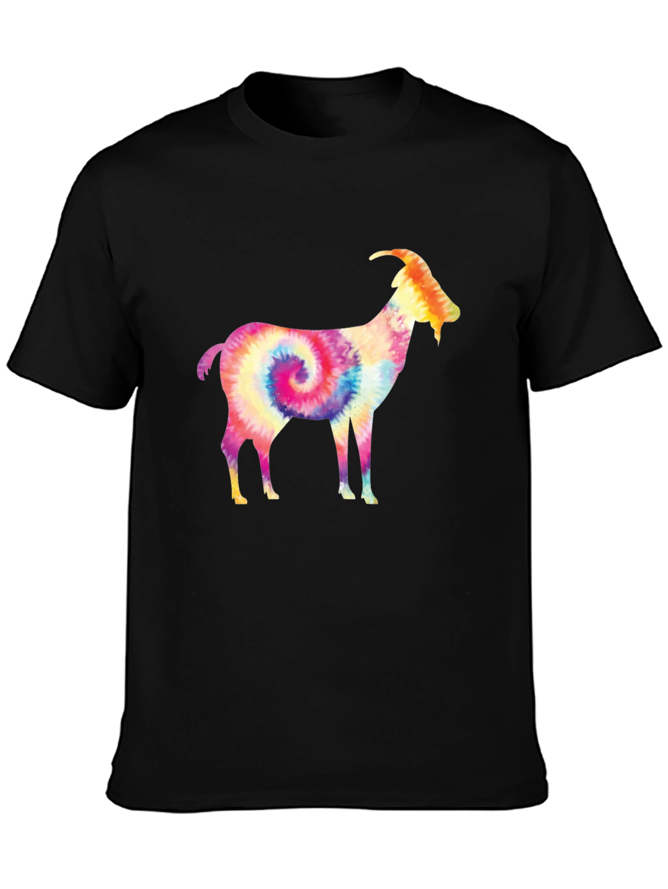 Black Tie-Dye Goat Graphic Tee - Black Cotton view 3