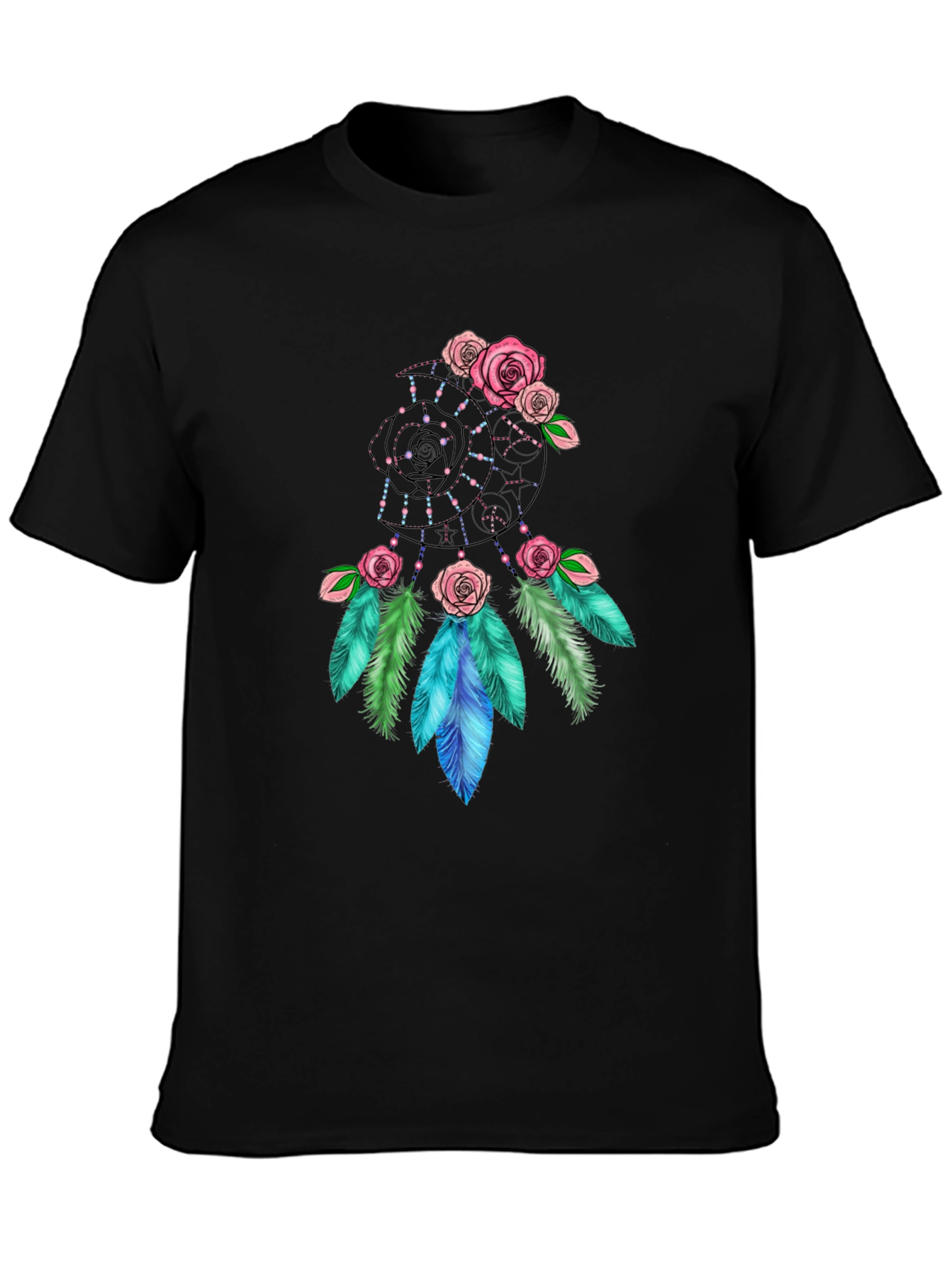 Black Dreamcatcher Rose Graphic Black T-Shirt view 3