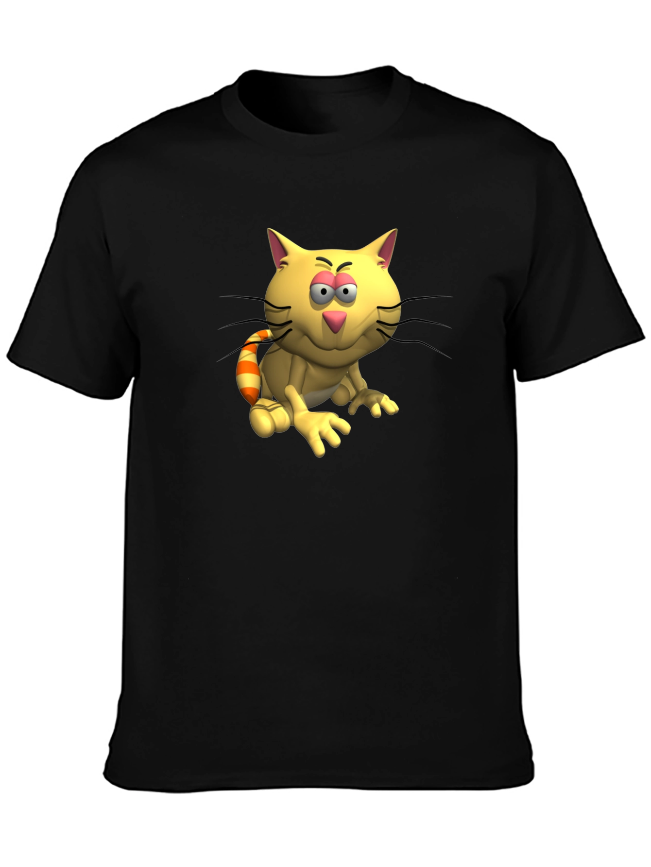 Black Cartoon Cat Graphic Tee - Casual Black T-Shirt view 3