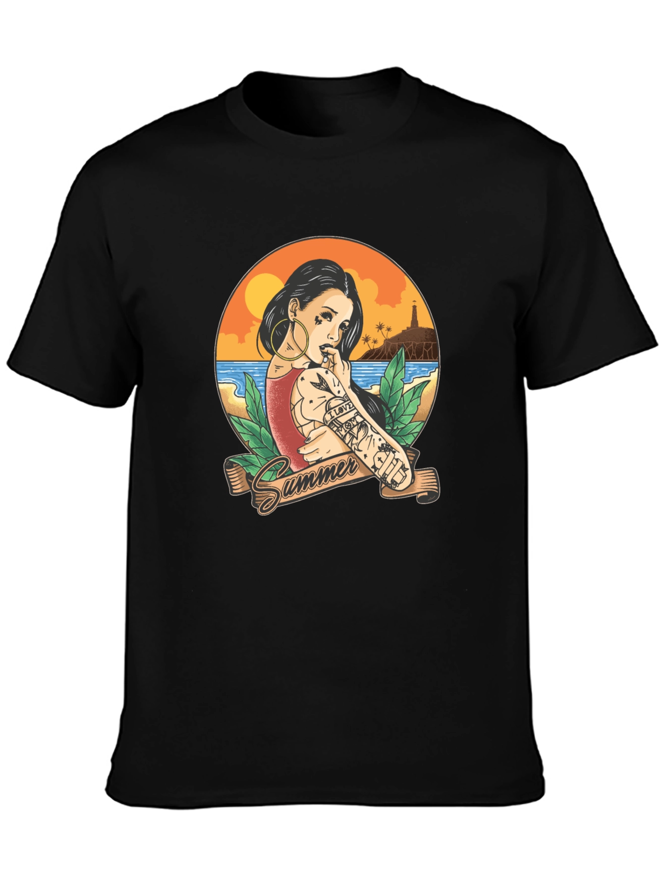 Summer Tattoo Girl Graphic T-Shirt - Black - 3