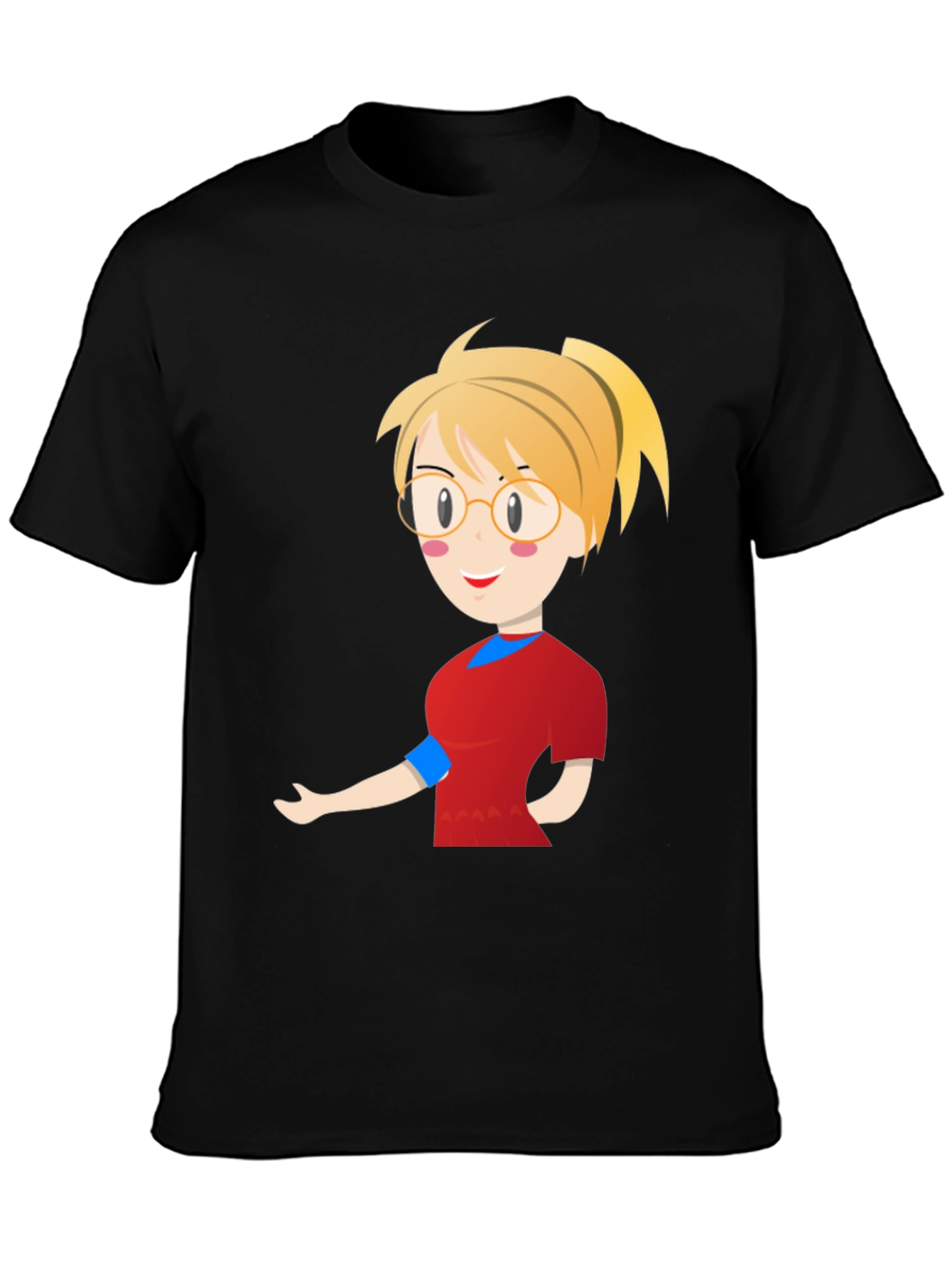 Black Cartoon Girl Black T-Shirt view 3