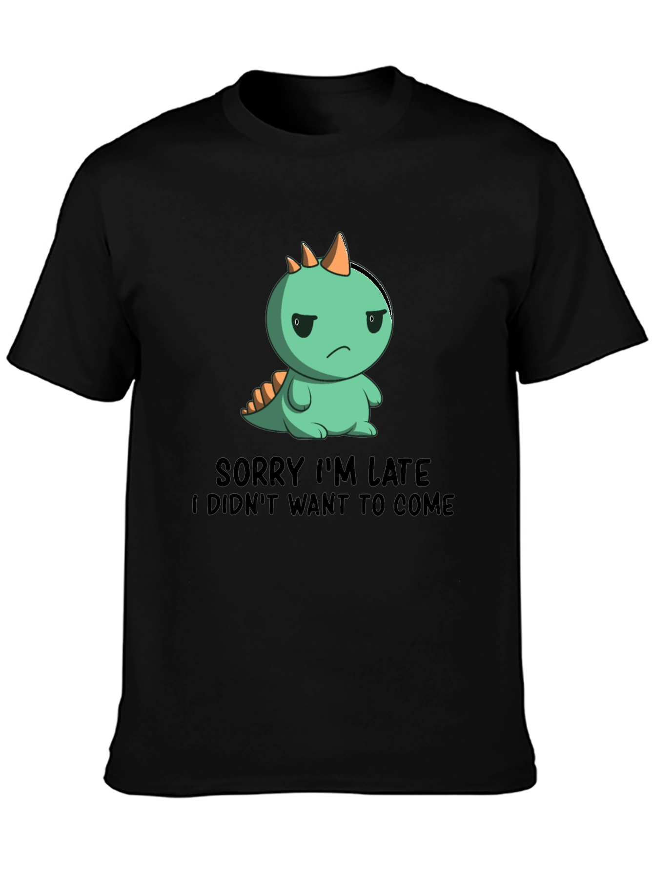 Black Funny Dinosaur Sorry I'm Late Graphic T-Shirt view 3
