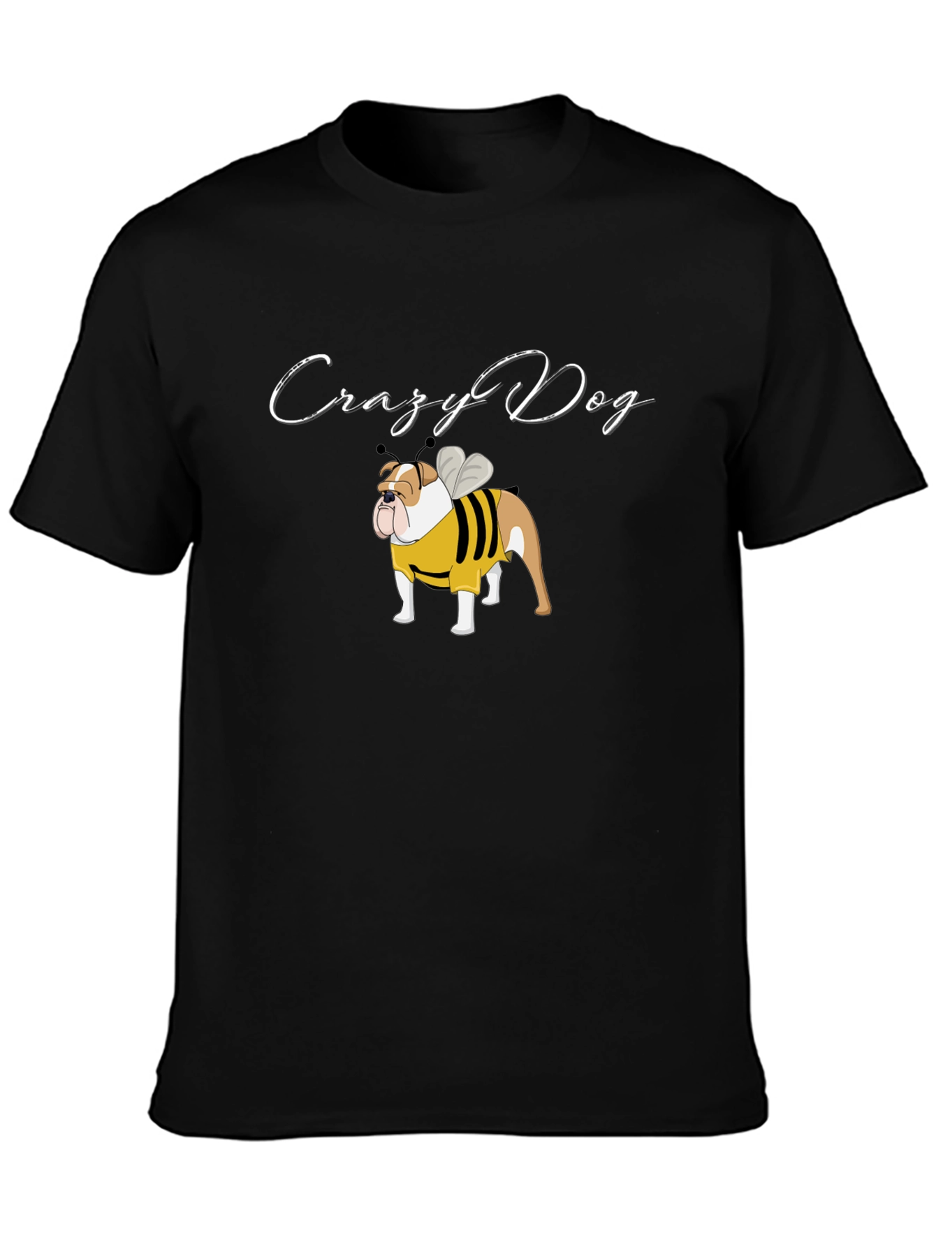 Black Crazy Dog Bulldog Bee T-Shirt view 3