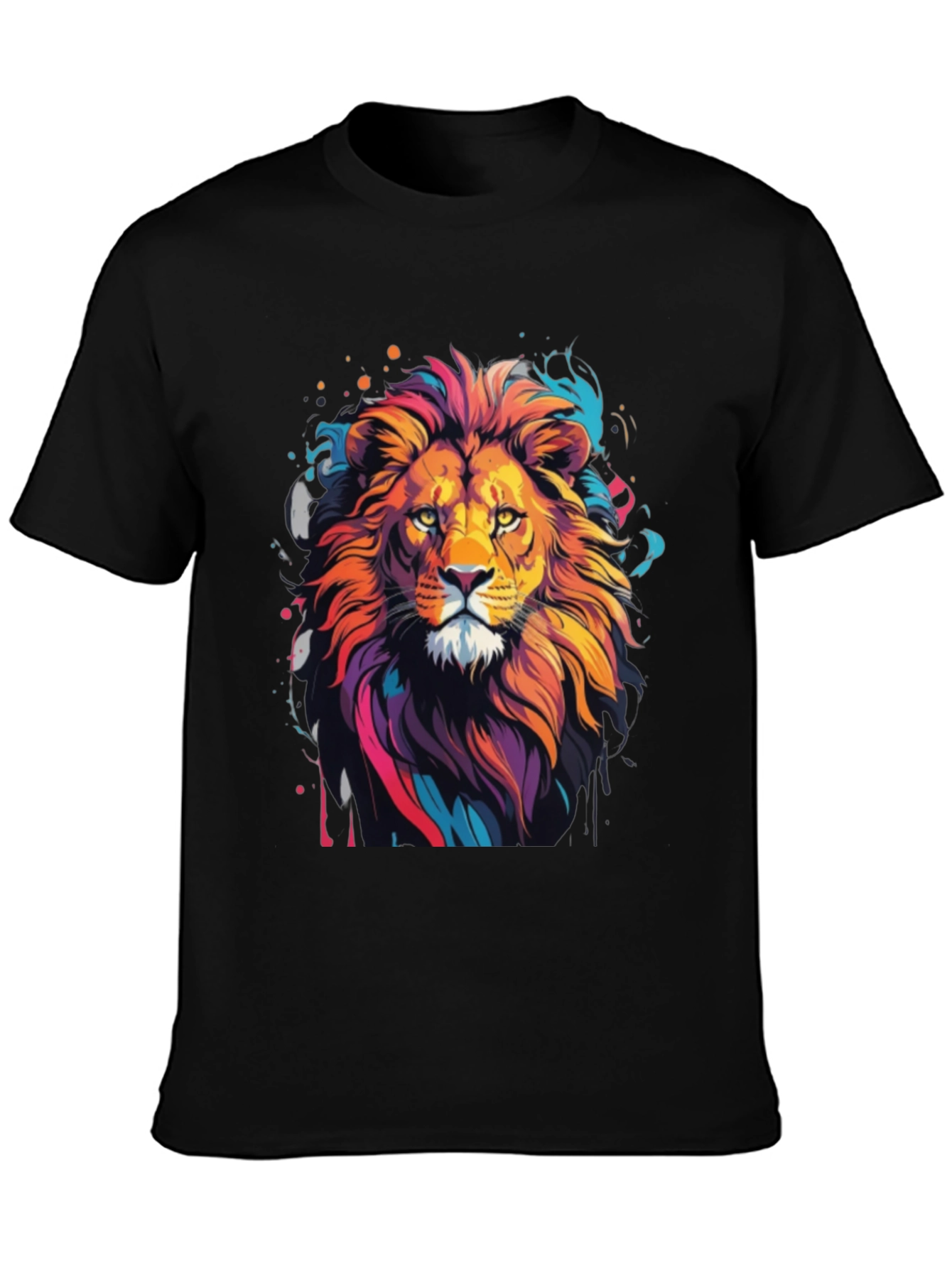 Black Vibrant Lion Graphic Tee - Artistic Men's T-Shirt view 3