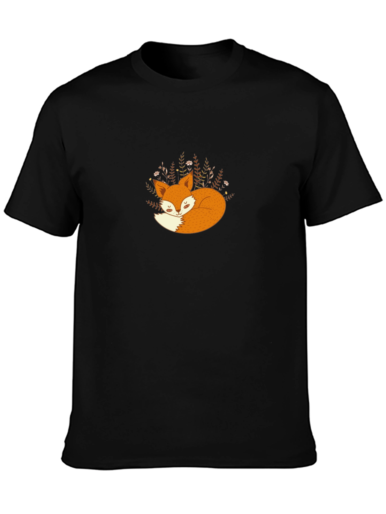 Black Cozy Fox Graphic Tee - Black Cotton T-Shirt view 3