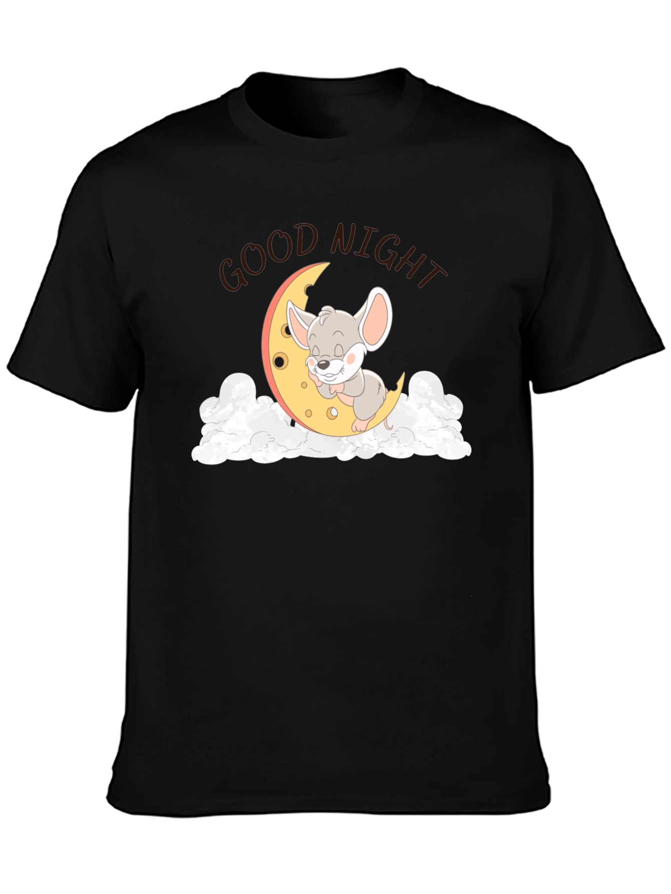 Black Cute Sleeping Mouse on Moon Graphic T-Shirt view 3