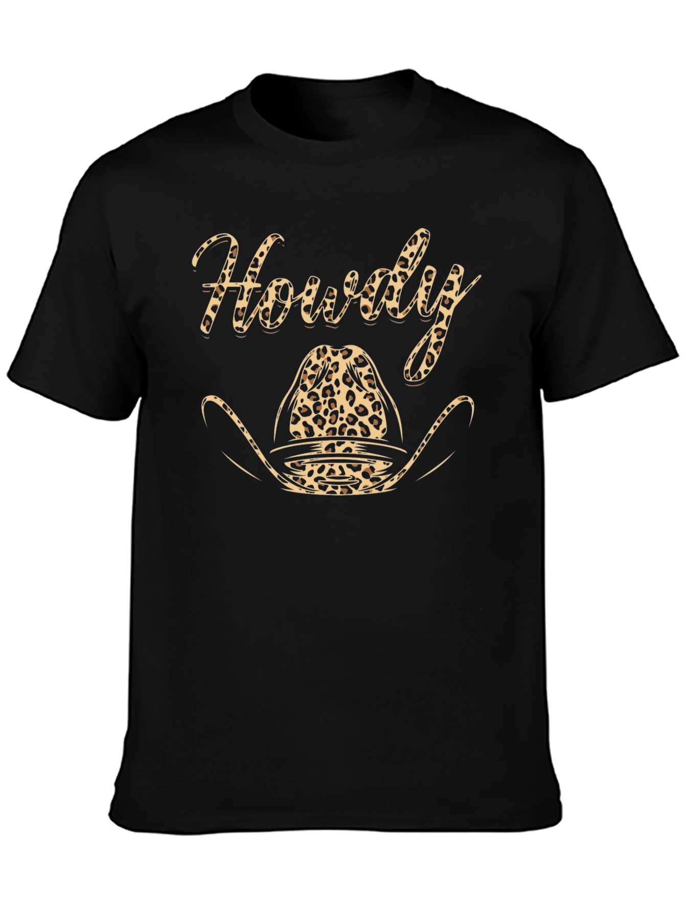Black Howdy Leopard Cowboy Hat Graphic T-Shirt view 3