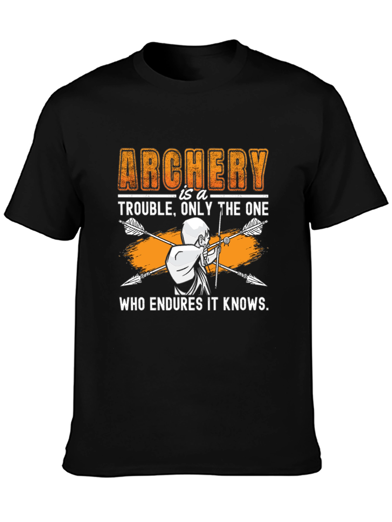Black Archery Trouble T-Shirt: Who Endures It Knows view 3