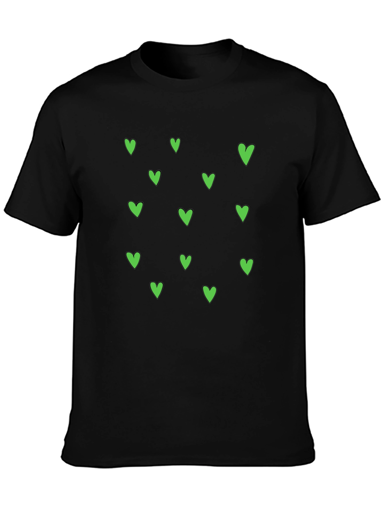 Black Green Heart Pattern Black T-Shirt view 3
