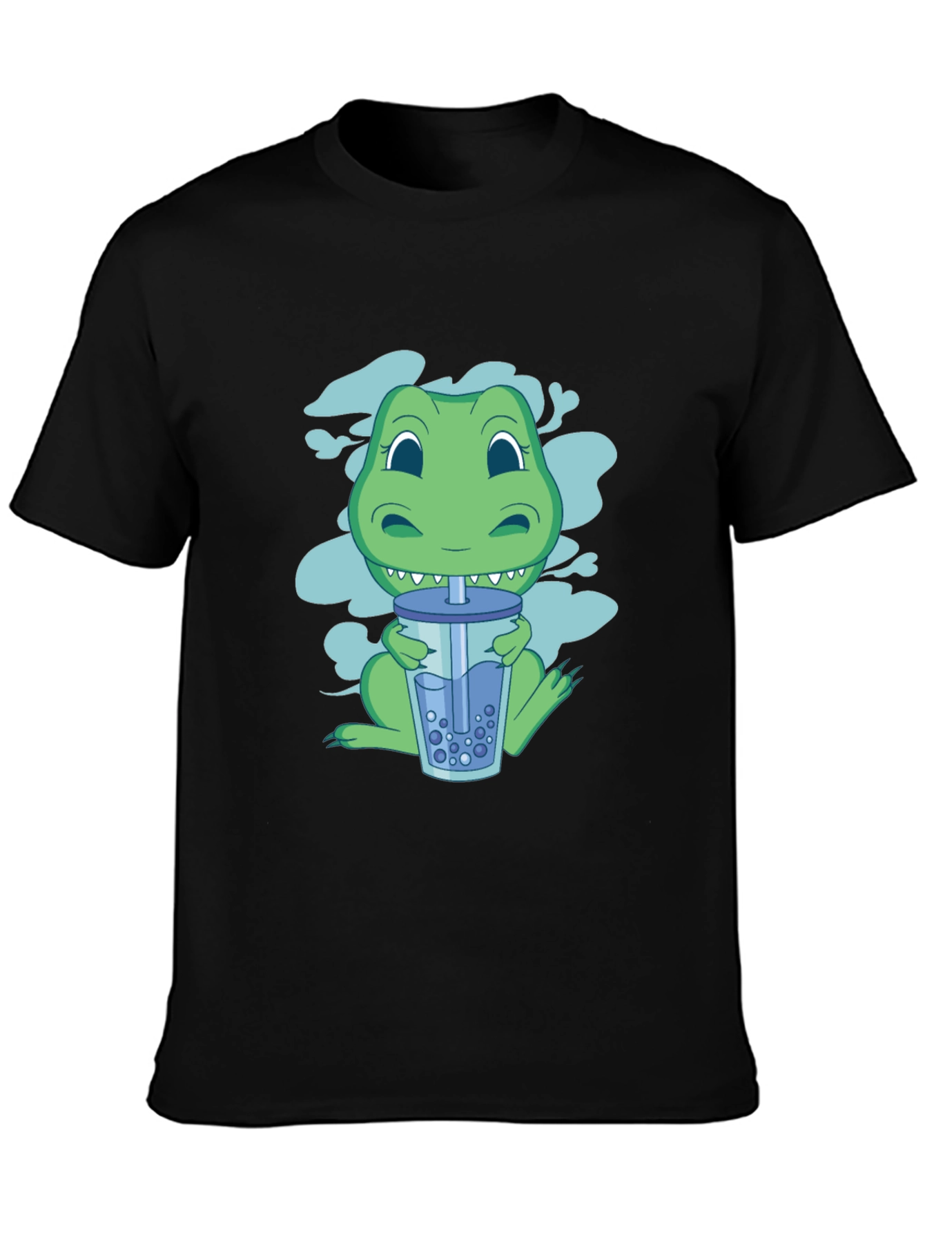 Black Dino Boba Tea Graphic Tee - Black Cotton T-Shirt view 3
