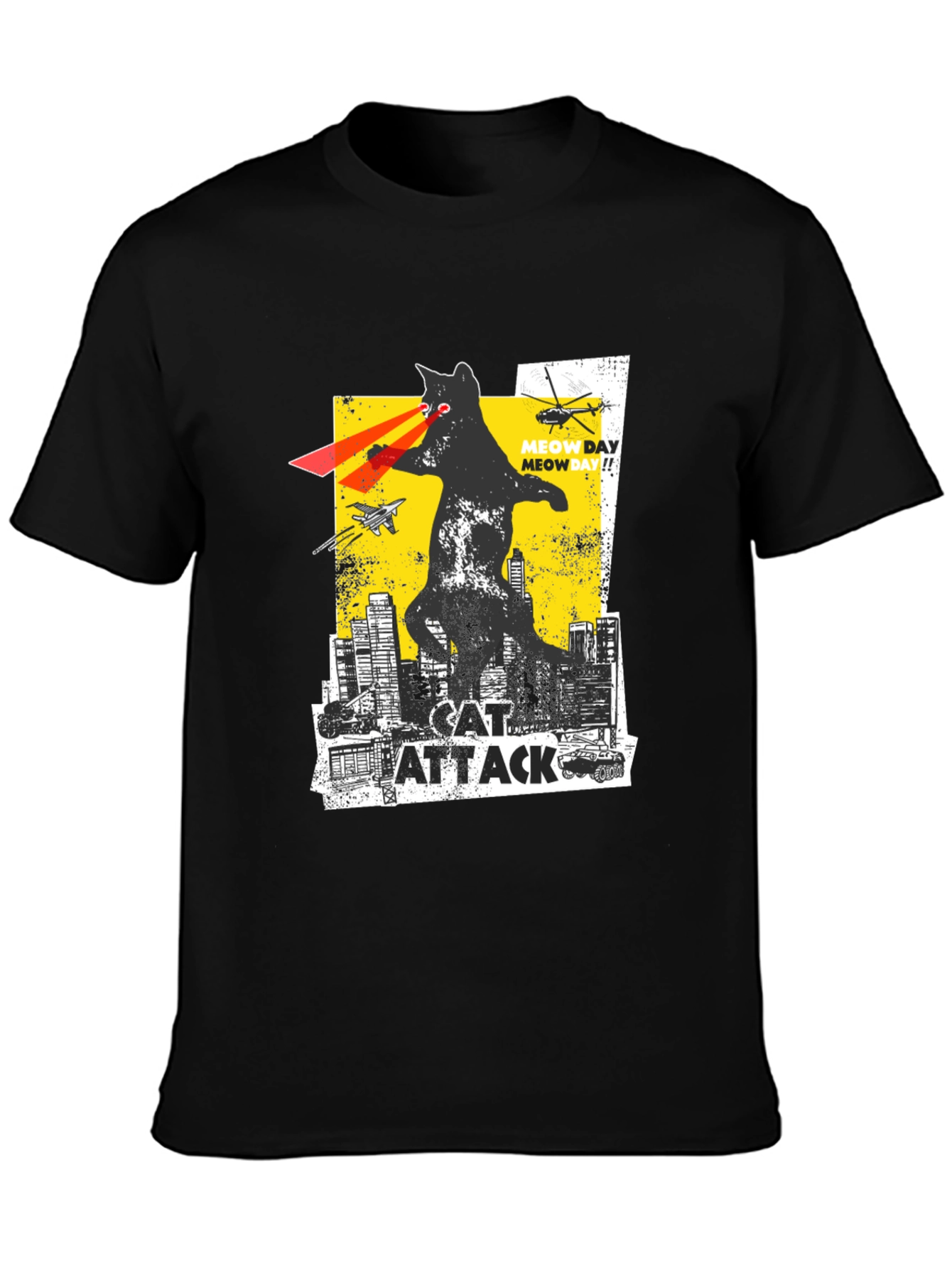 Black Cat Attack T-Shirt - Funny Graphic Tee view 3