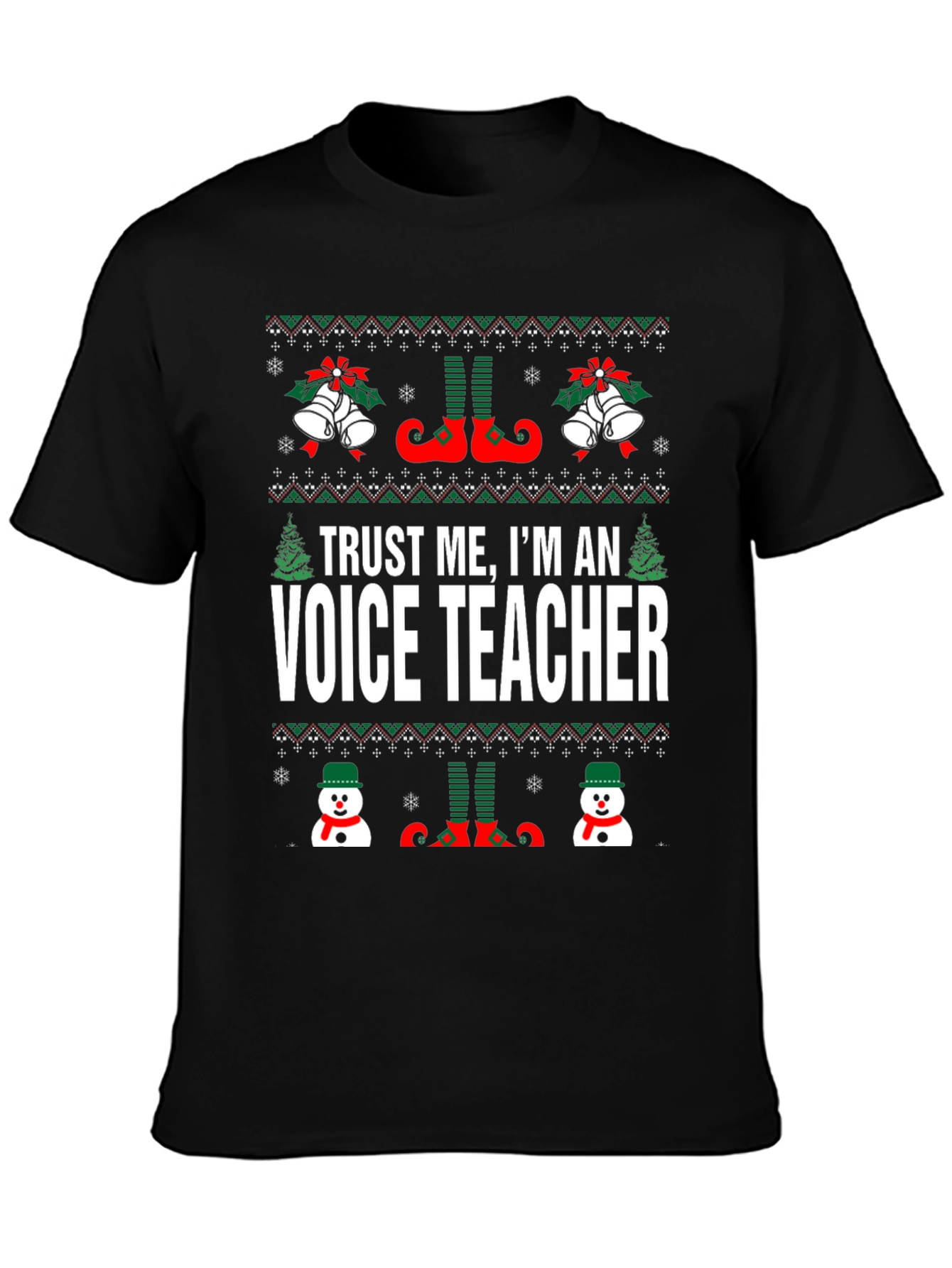 Black Funny Voice Teacher Christmas T-Shirt view 3