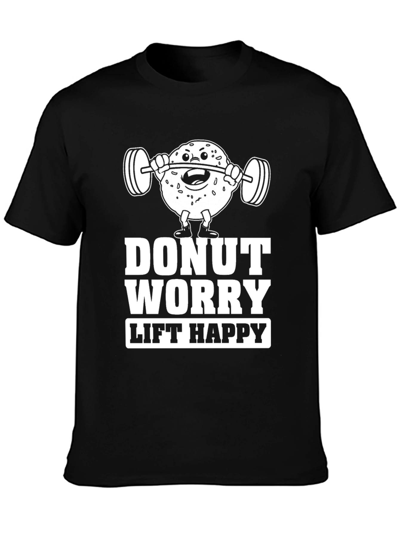 Black Donut Worry, Lift Happy Graphic T-Shirt view 3