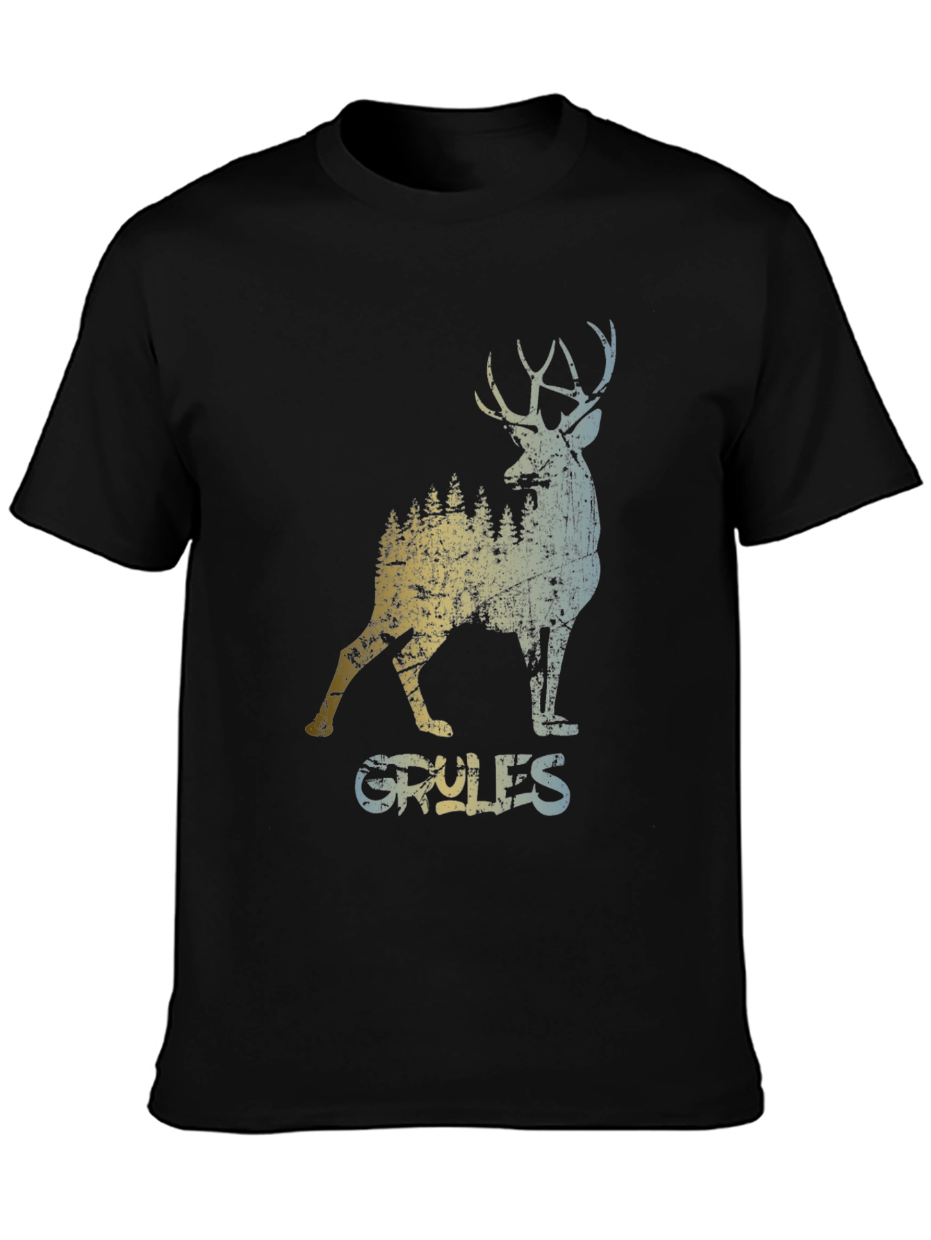 Black Vintage Style Deer Graphic T-Shirt view 3
