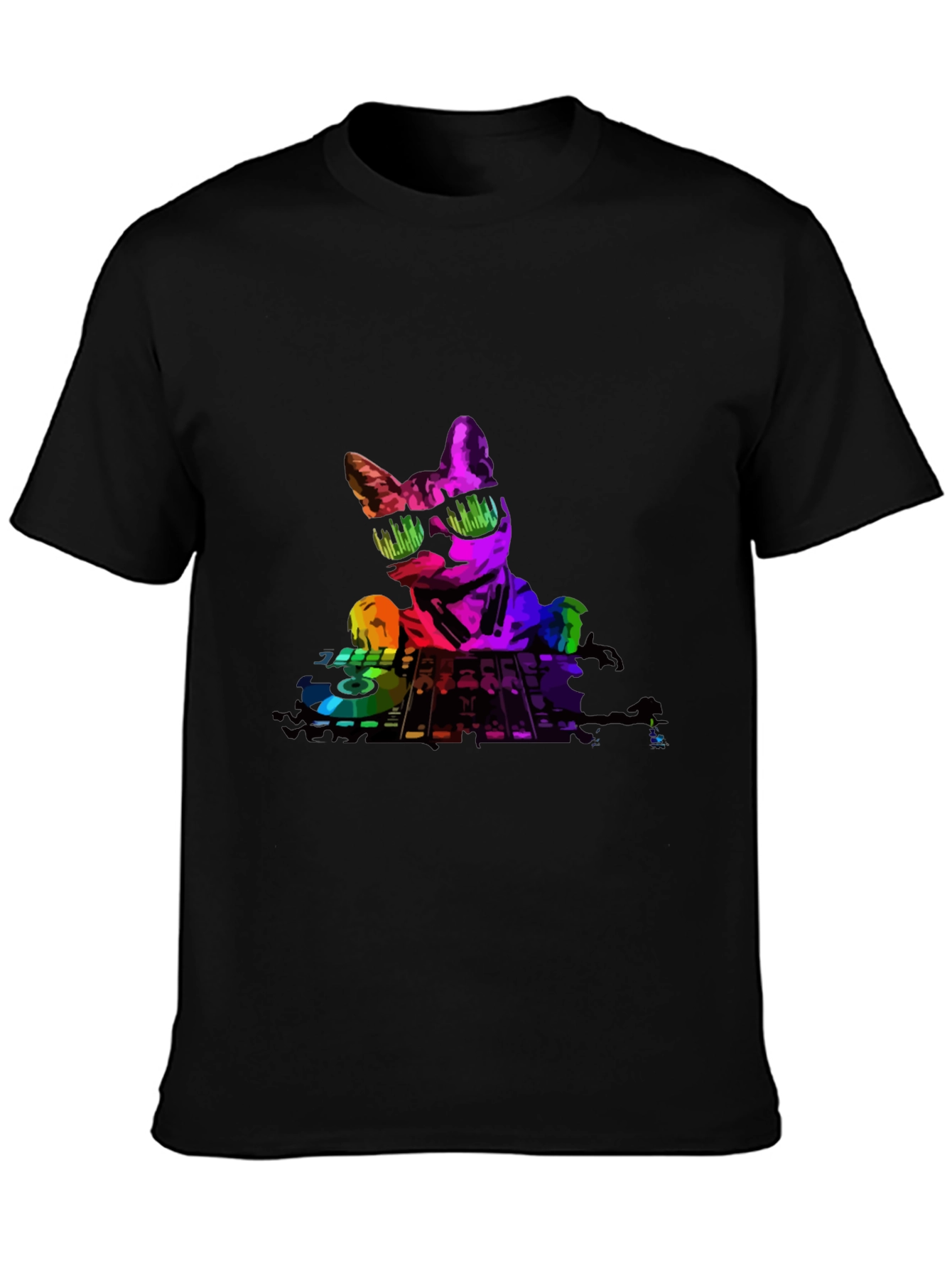Black DJ Cat Graphic T-Shirt - Cool Music Lover Tee view 3