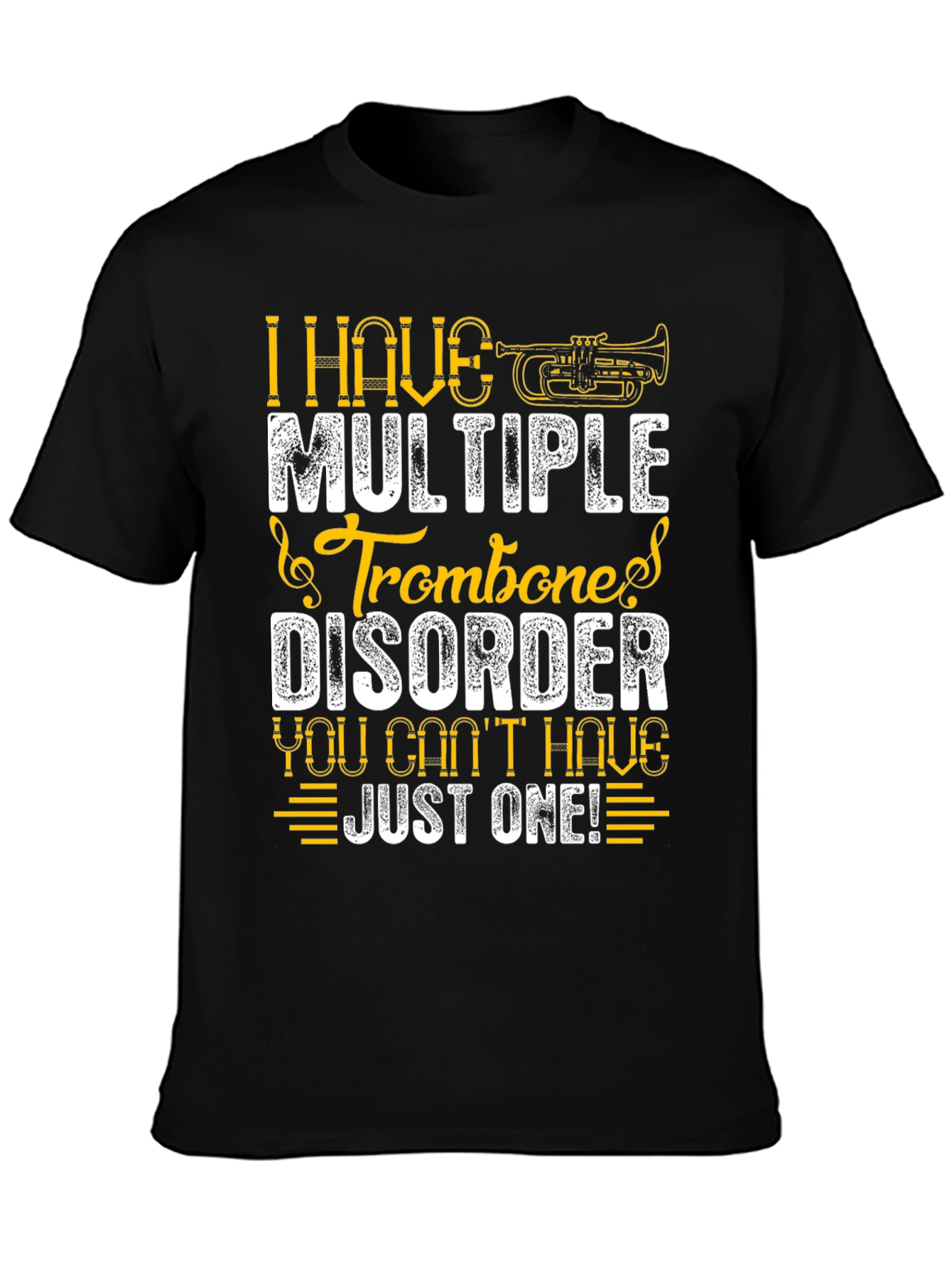 Black Multiple Trombone Disorder Funny Music T-Shirt view 3