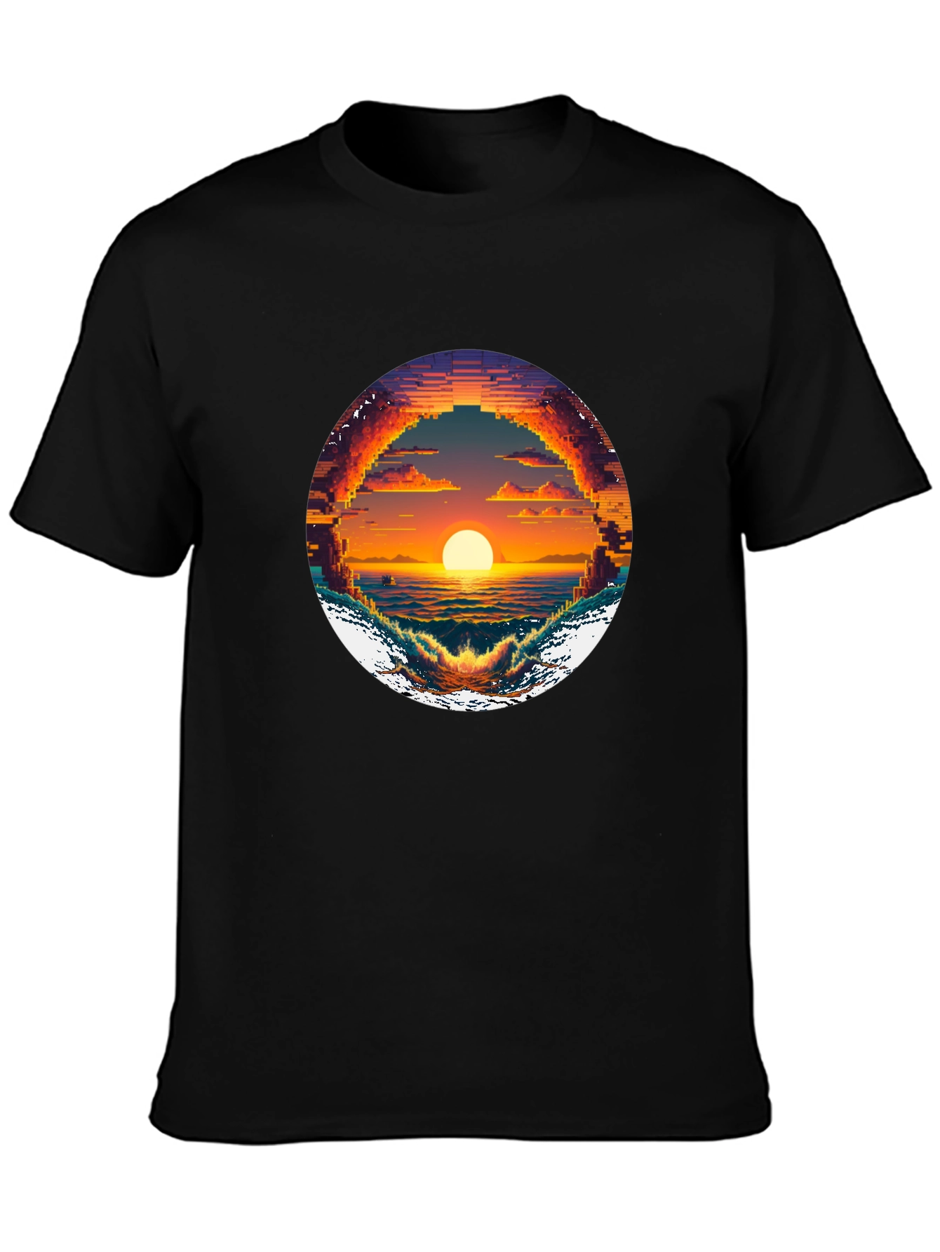Black Pixel Sunset Graphic Tee - Retro Style view 3