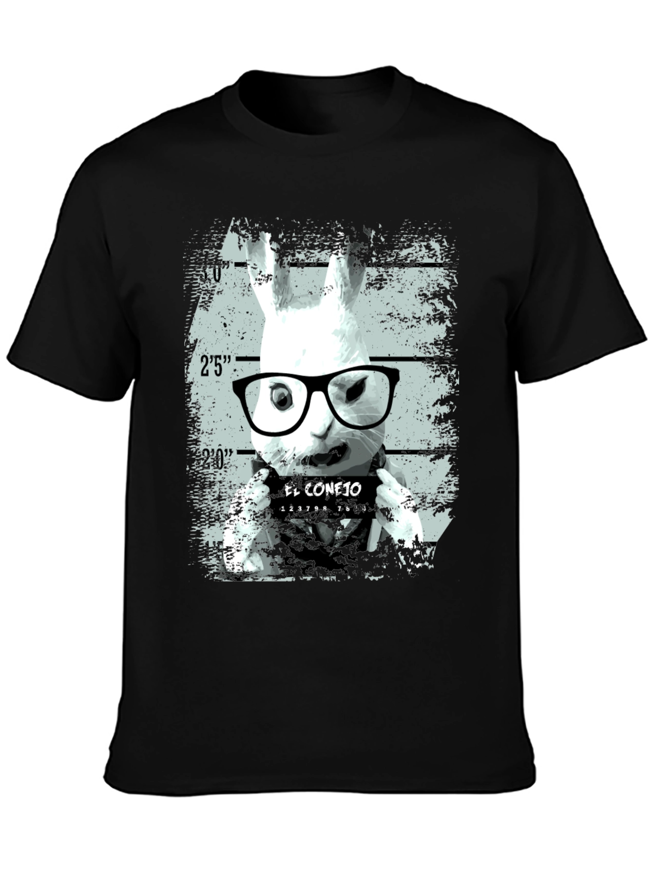Black Funny Rabbit Mugshot Graphic Tee - Black view 3