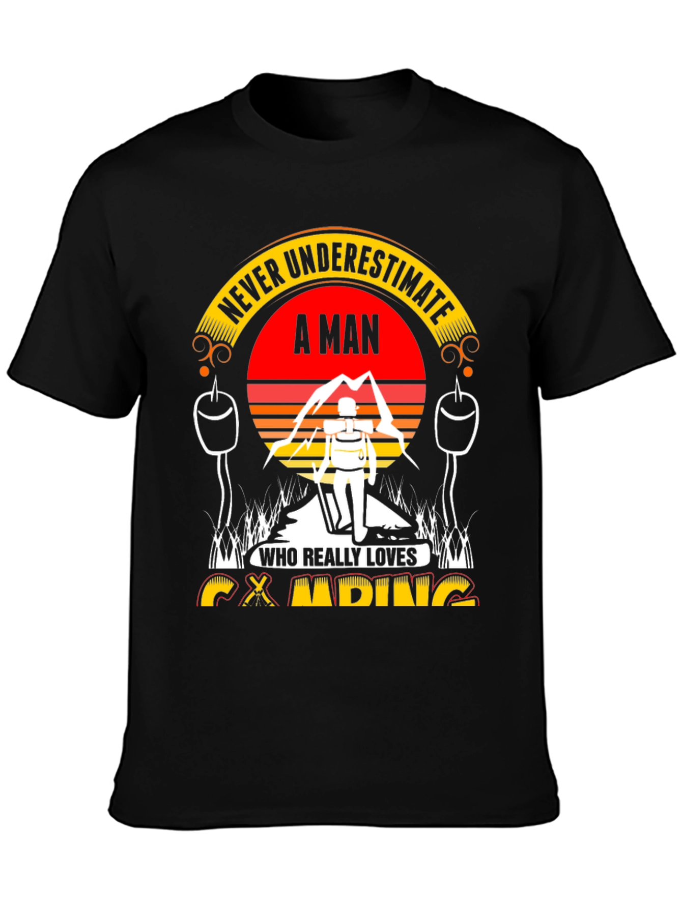 Black Camping Lover Tee: Never Underestimate A Man! view 3