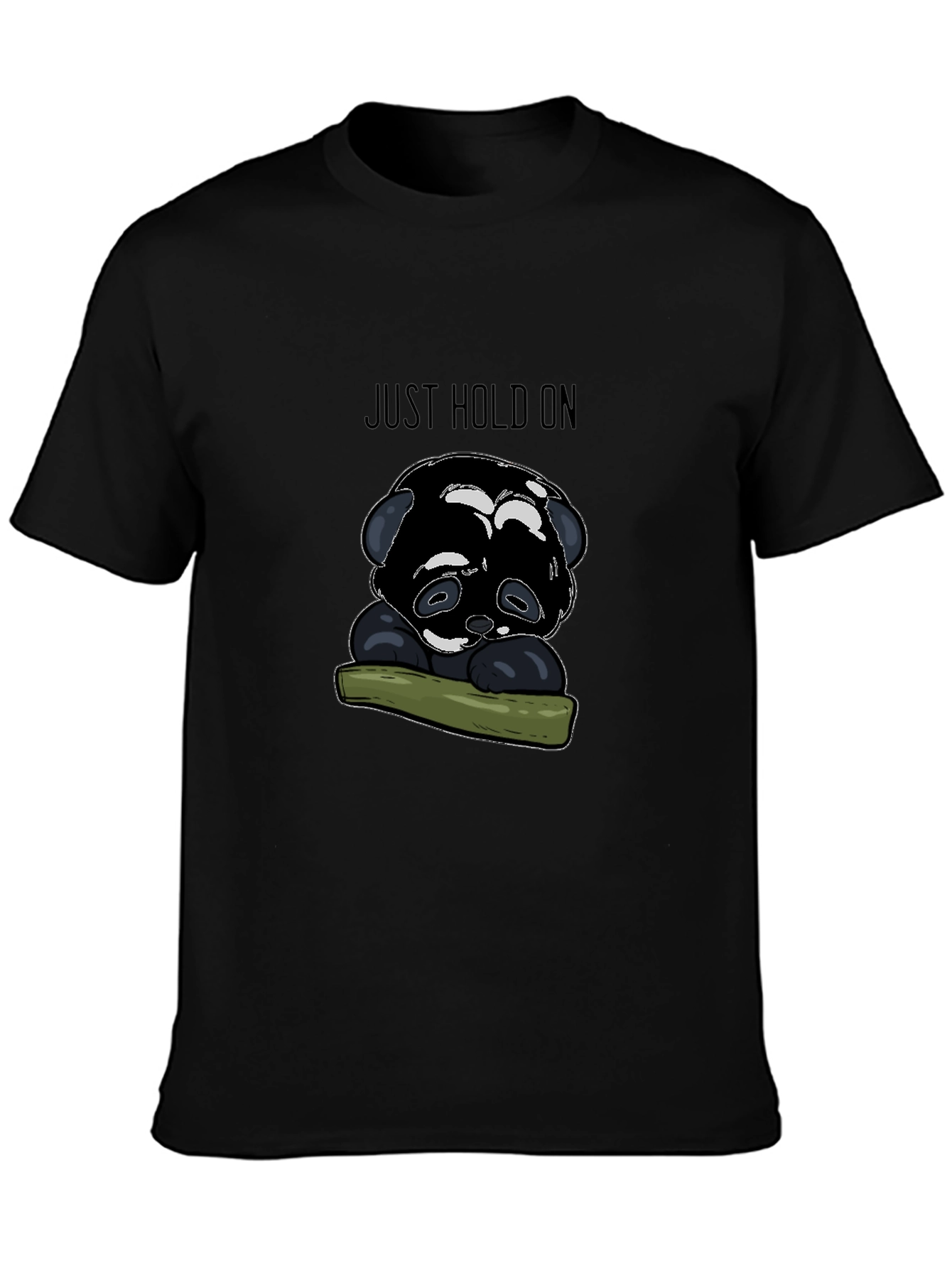 Black Just Hold On Panda T-Shirt - Comfort Fit view 3