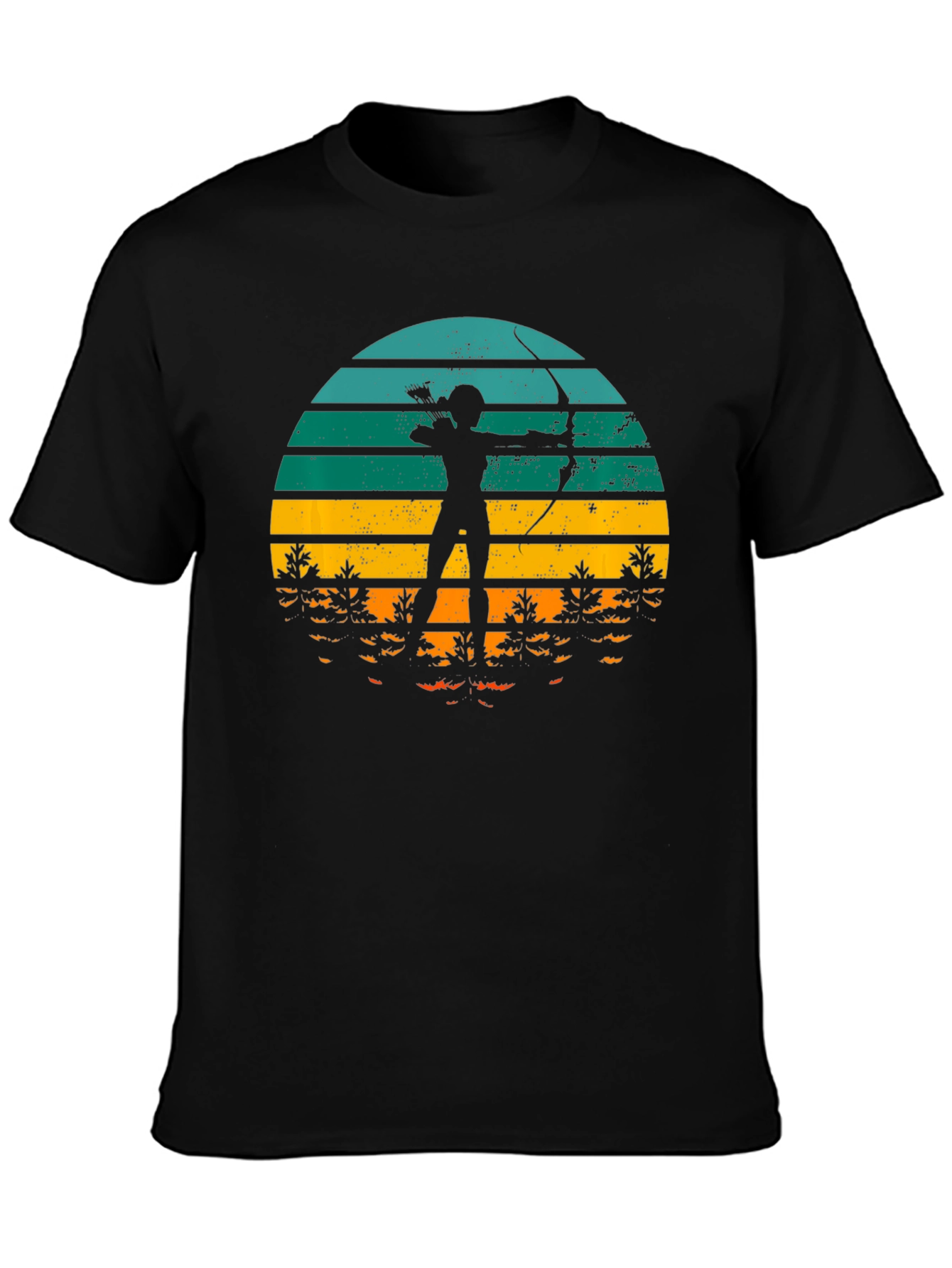 Black Archery Sunset T-Shirt - Retro Style Bow and Arrow Tee view 3