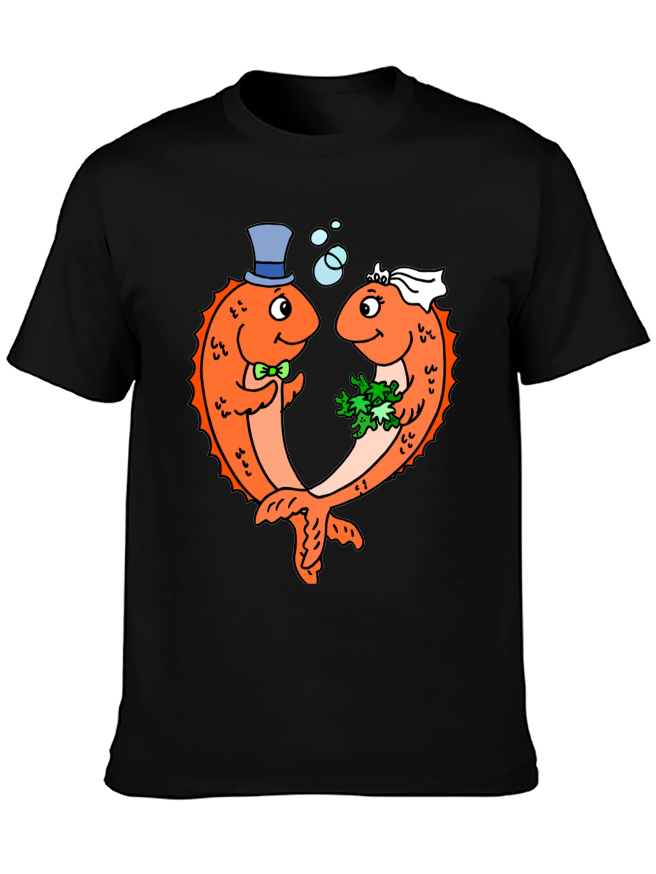 Black Funny Fish Wedding Black T-Shirt view 3