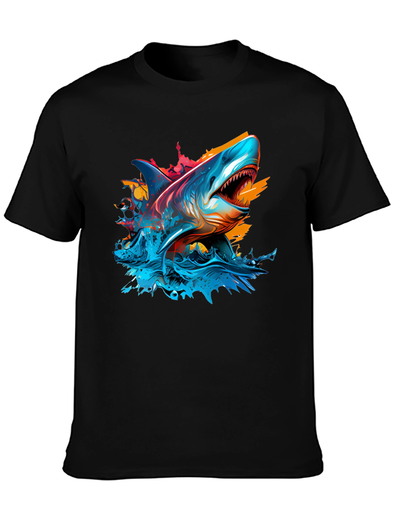 Black Shark Attack Graphic Tee - Bold Black T-Shirt view 3