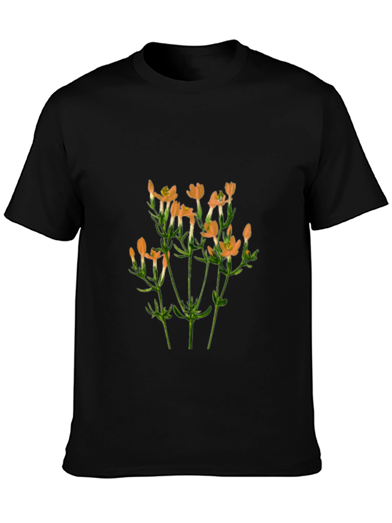 Black Floral Print T-Shirt - Black, Botanical Design view 3