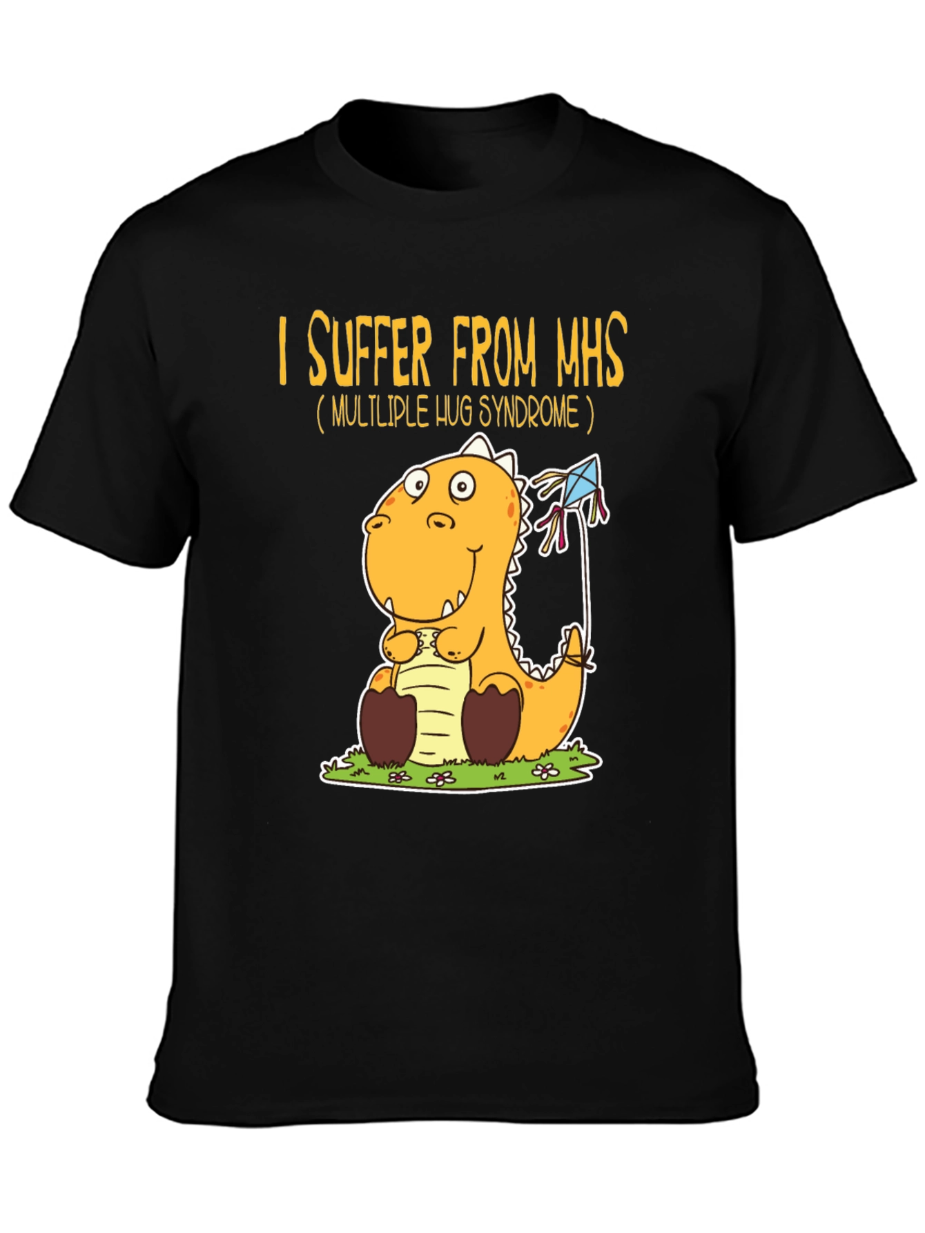 Black MHS Hug Syndrome Dinosaur T-Shirt view 3