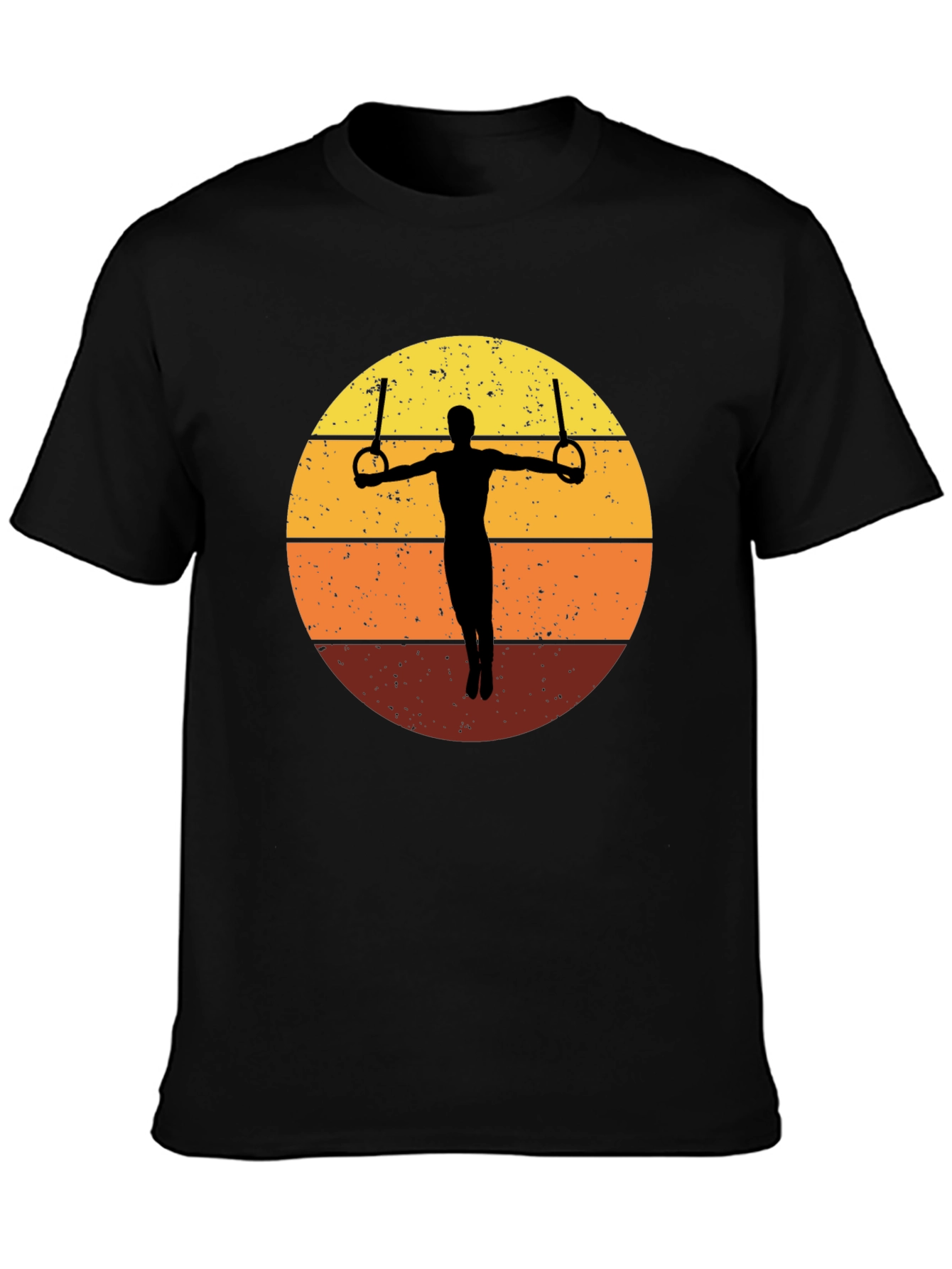 Black Gymnastics Rings T-Shirt Retro Sunset Graphic Tee view 3