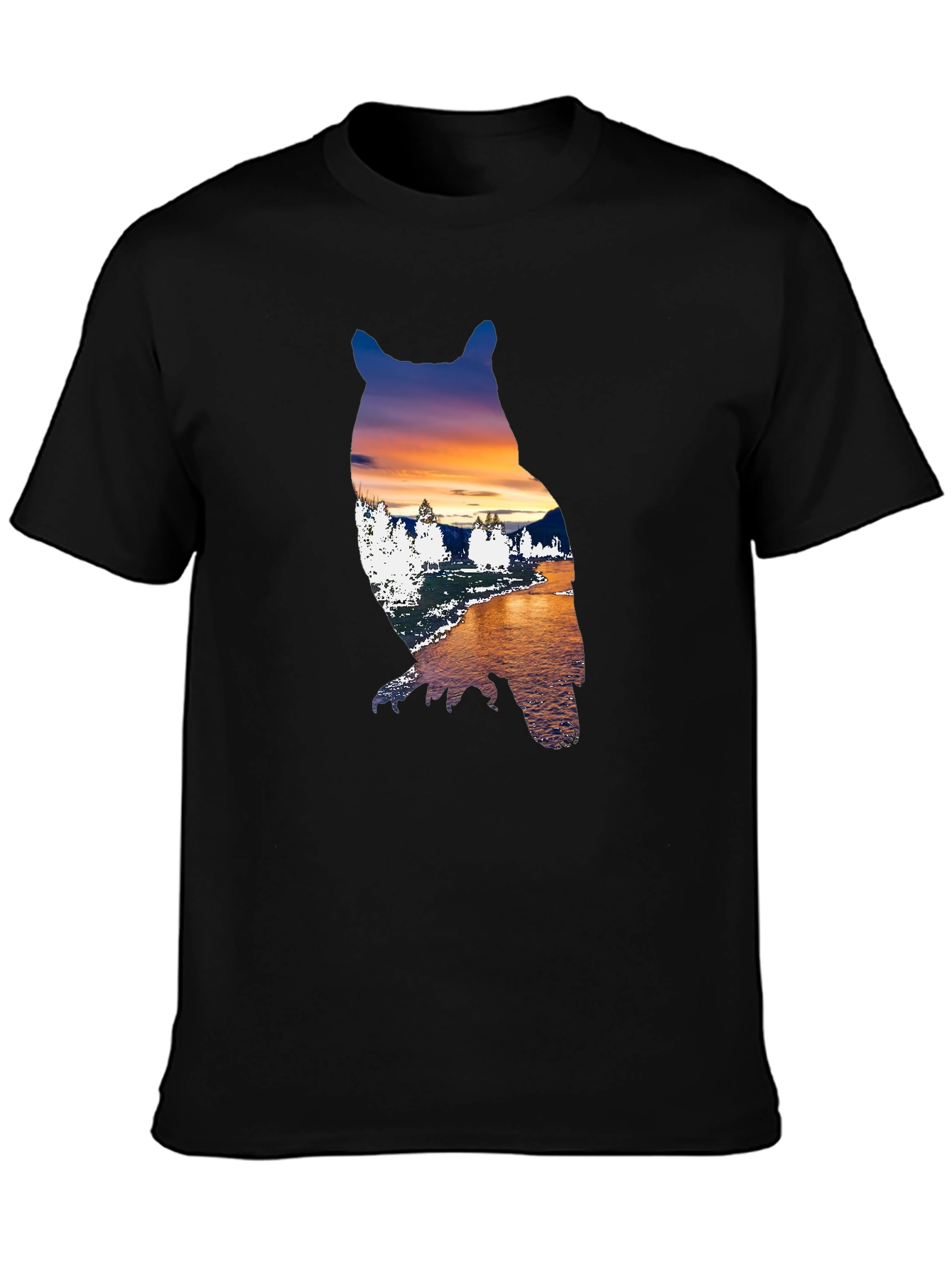Black Sunset Owl Graphic Tee - Men's Black T-Shirt view 3