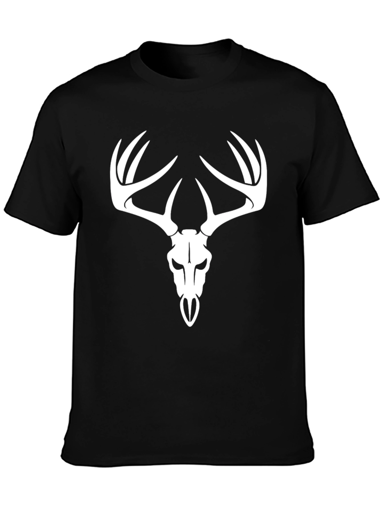 Black Deer Skull Graphic Tee - Black Cotton T-Shirt view 3