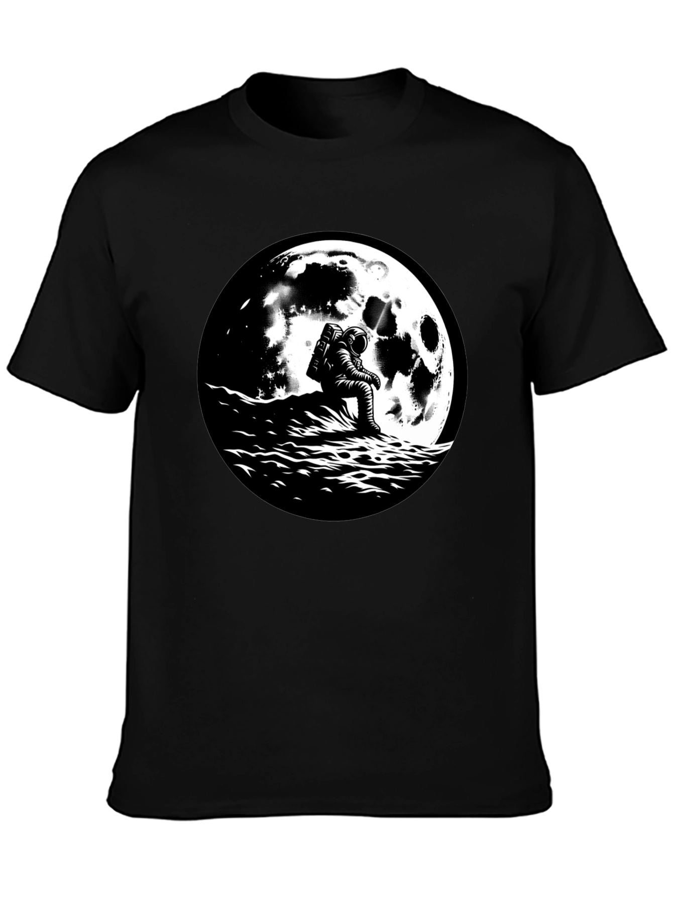 Black Astronaut Moon Graphic T-Shirt - Black Cotton Tee view 3
